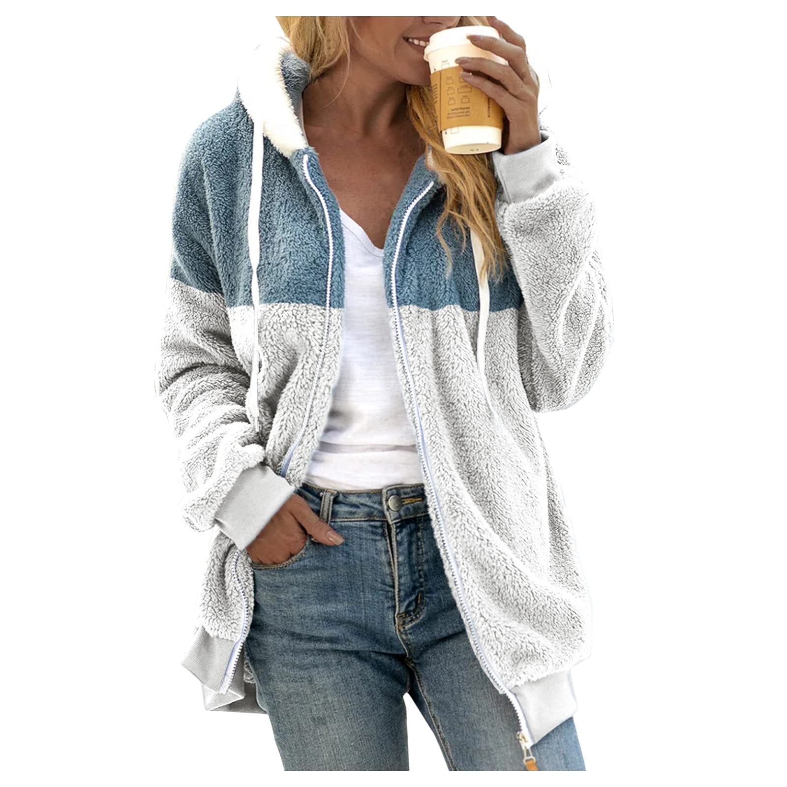 FMCHICO Women's Winter Coat - Soft Fleece Faux Shearling Jacket with Lapel & Zipper, Warm Oversized Outerwear for Casual Wear, Street Style & Cold Weather Fashion