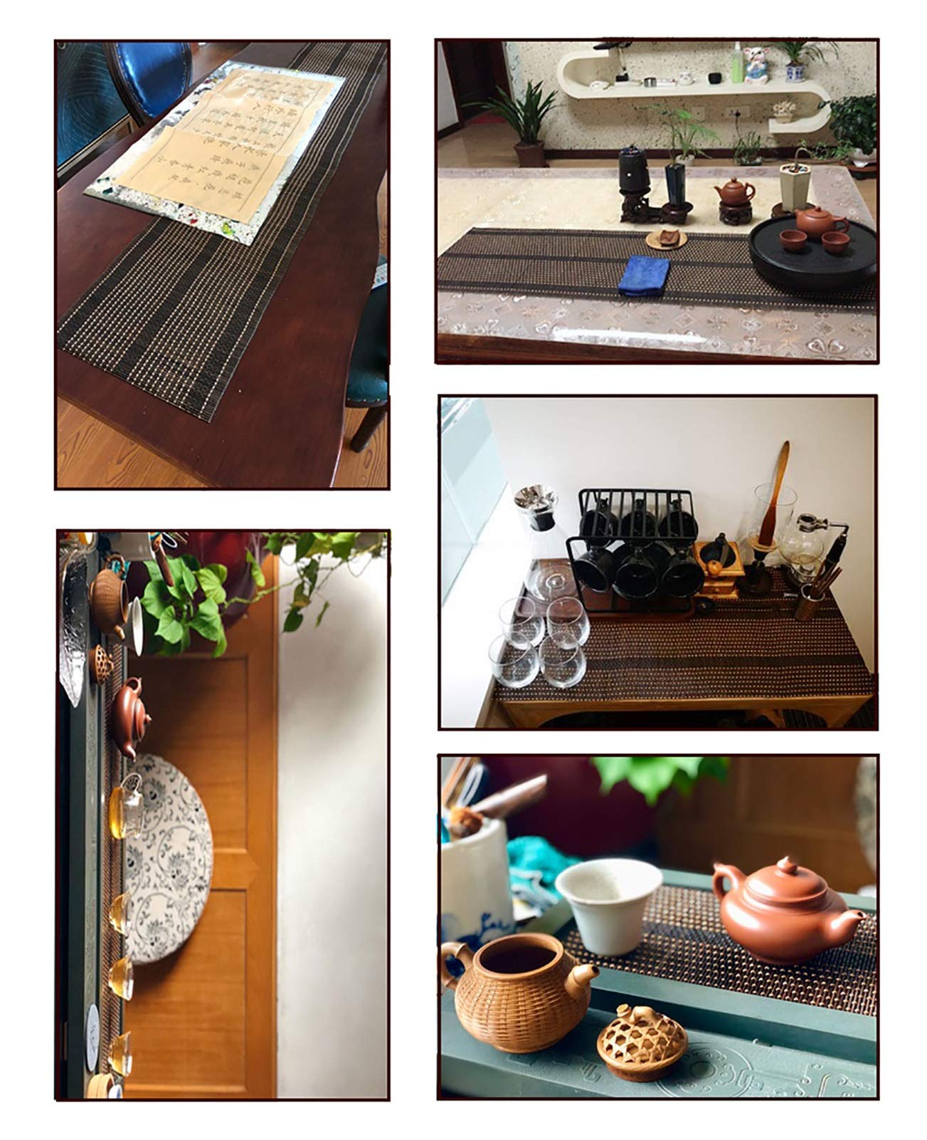 Japanese Style Waterproof Table Runner - Natural Bamboo Silk Weave for Dining & Party Decor