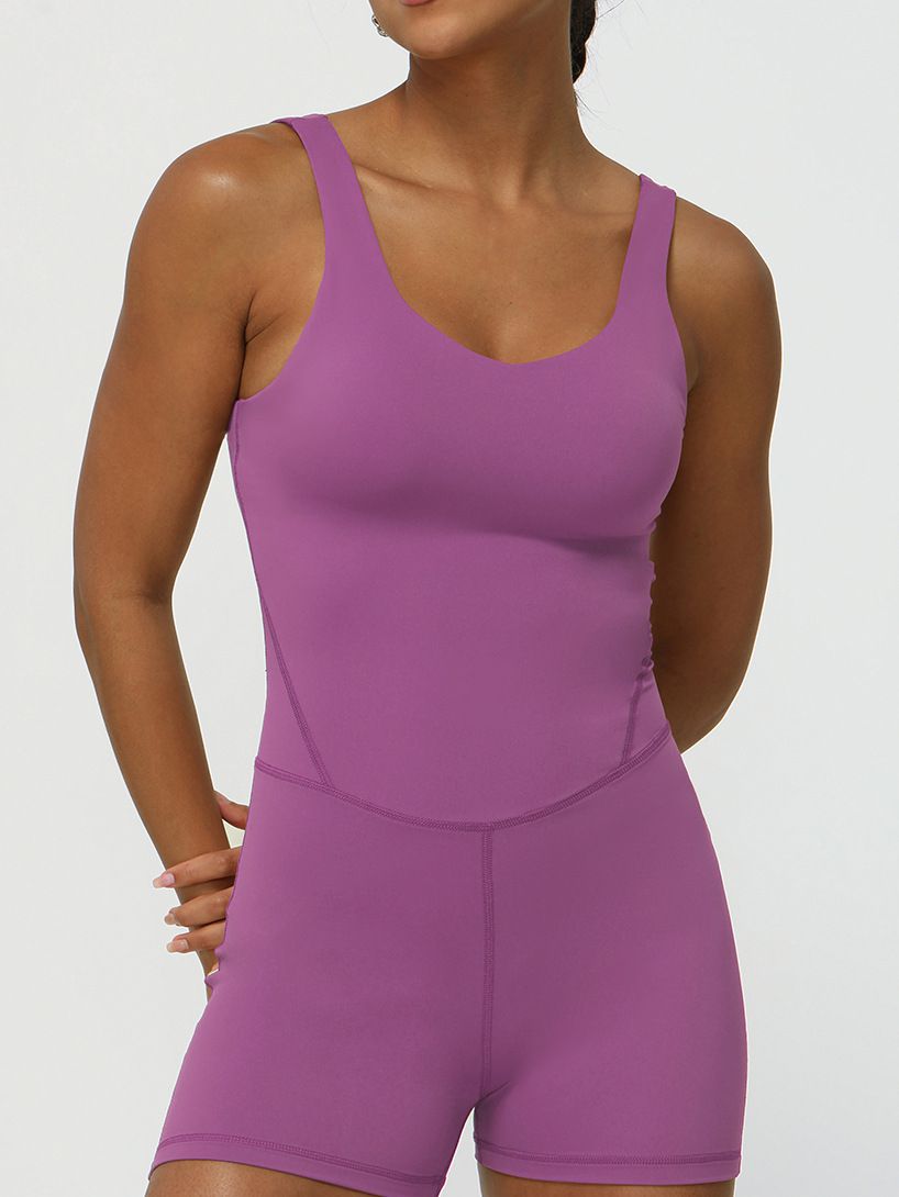 ZASUWA Women's V-Neck High Support Elastic Tight Romper - Sexy Workout Bodysuit for Yoga, Running & Gym