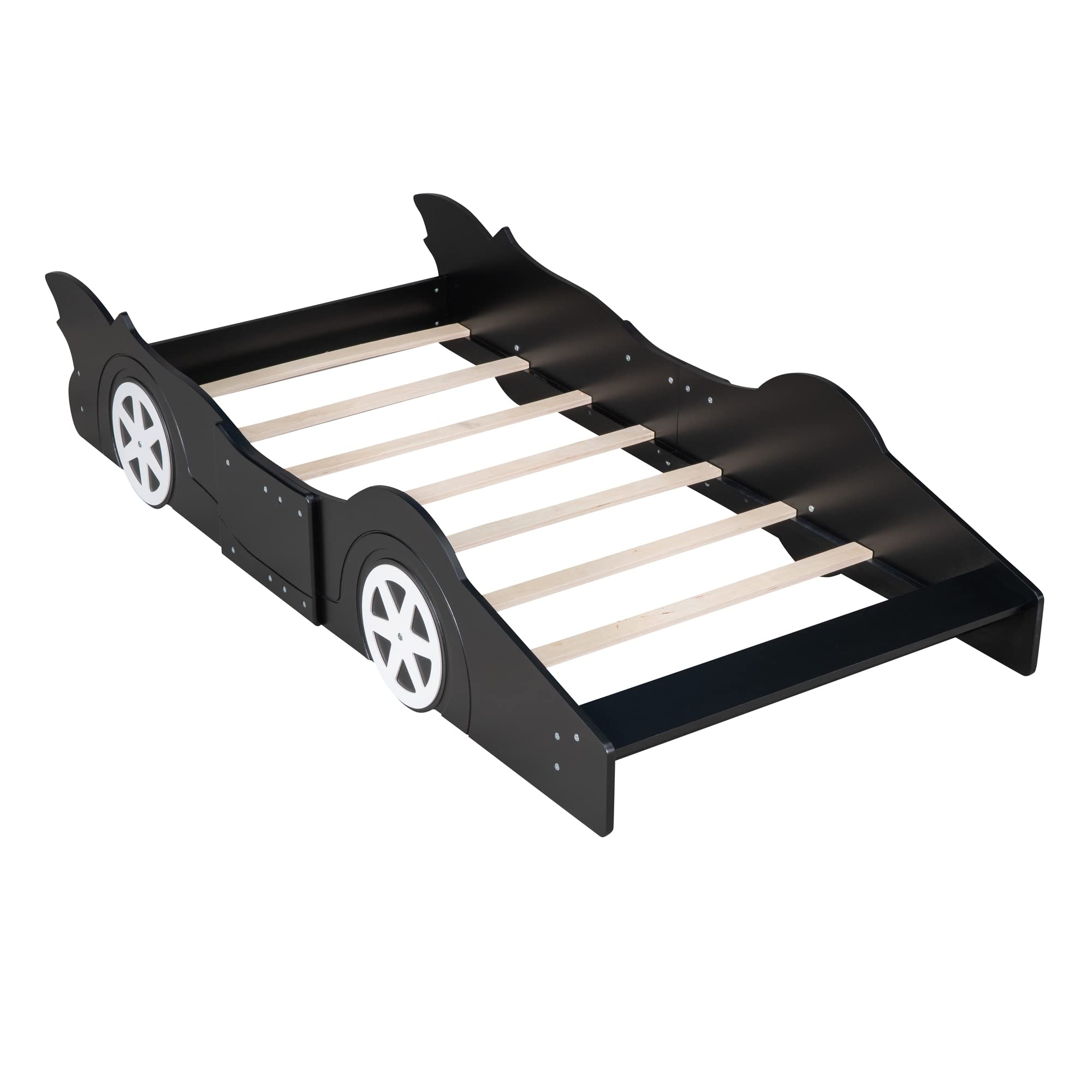 Race Car Twin Bed Frame for Kids - Lightning McQueen Wood Platform Bed with Wheels, No Box Spring - Perfect for Boys & Girls Bedrooms