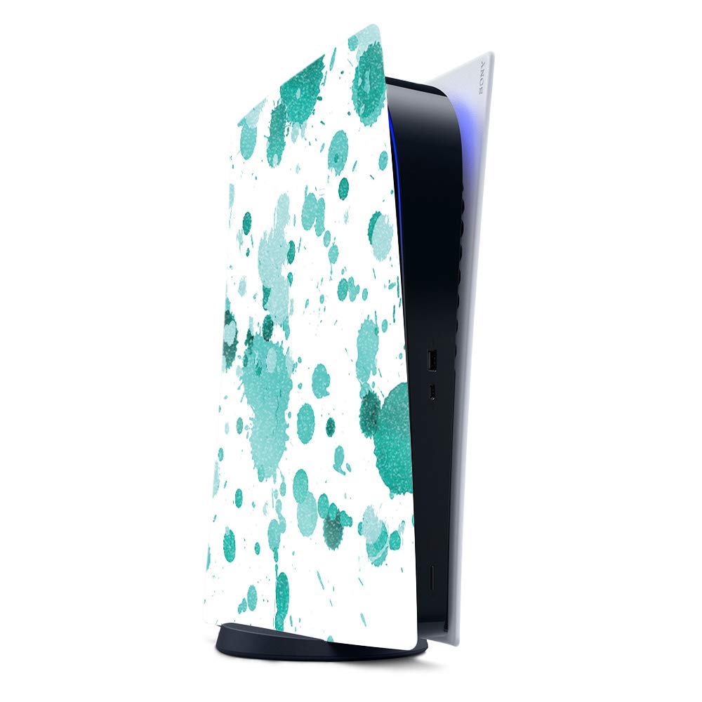 PS5 Glossy Glitter Skin - Teal Splatter | Durable & Easy Apply | Gaming Accessory