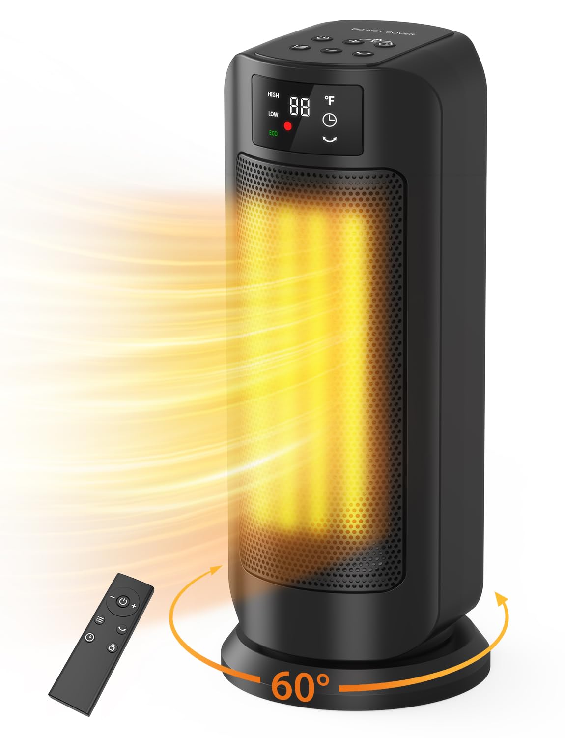 1500W Portable Ceramic Space Heater with Remote Control - ECO Mode, Digital Thermostat (59-95°F), 60° Oscillation & 24H Timer - Indoor Electric Heater for Bedroom, Office & Large Rooms - Perfect for Winter Warmth & Energy-Efficient Heating