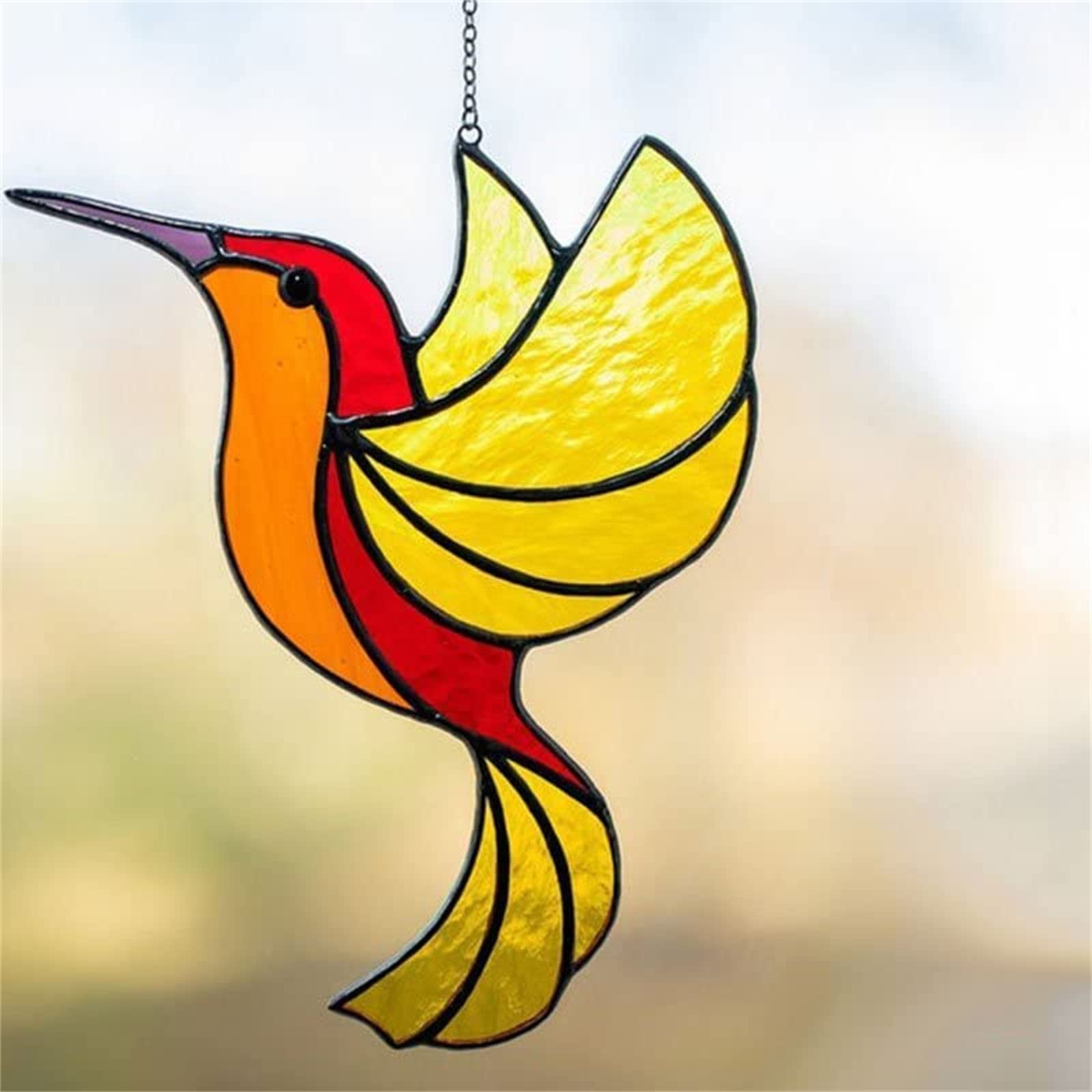 Handmade Hummingbird Sun Catcher Window Decor - Red Glass Bird Ornaments for Home, Garden & Office - Beautiful Window Hangings for Natural Light Display
