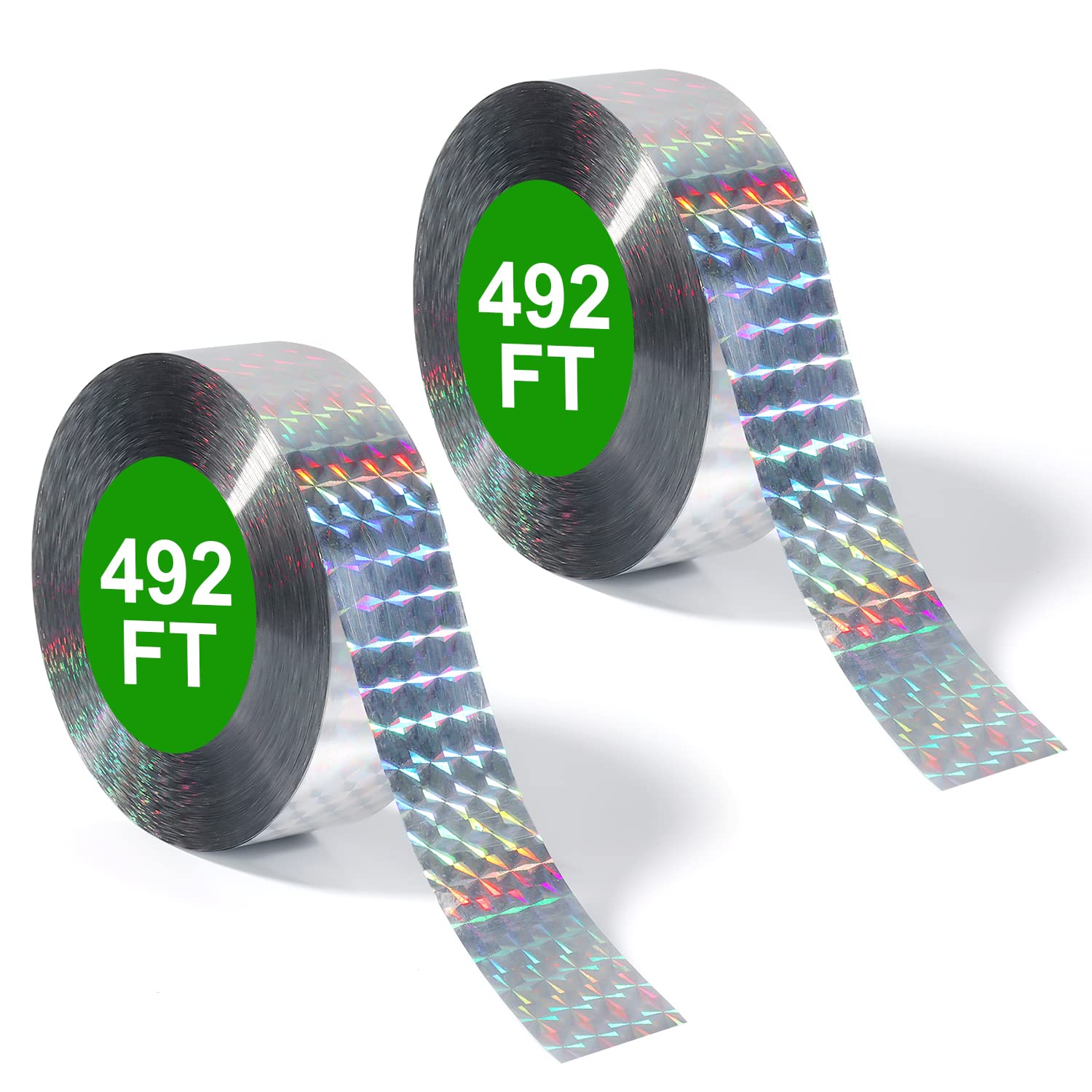 Reflective Scare Tape 492ft - Double Sided Flash Tape, Holographic Glitter Bird Deterrent for Gardens & Farms (2 Rolls) - Protect Crops from Birds & Pests