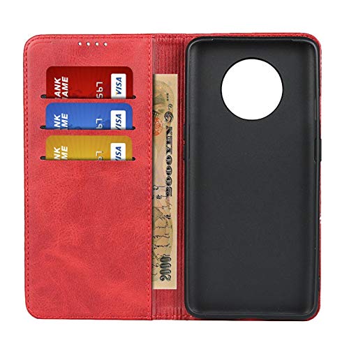 Premium PU Leather Magnetic Wallet Case for OnePlus 7T (6.55 inch) - Wine Red | Book Style Flip Cover with Card Slots & Cash Pocket | Kickstand Feature for Hands-Free Viewing | Perfect for Work, Travel & Daily Protection