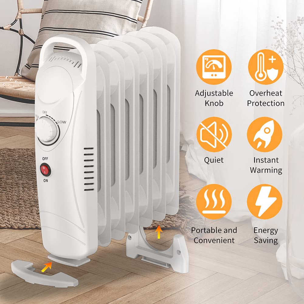 700W Oil Filled Radiator Heater with Thermostat - Portable Electric Space Heater with Overheat Protection - Quiet Indoor Heater for Home, Office, Bedroom & Living Room - Perfect for Winter Warmth & Energy Efficiency