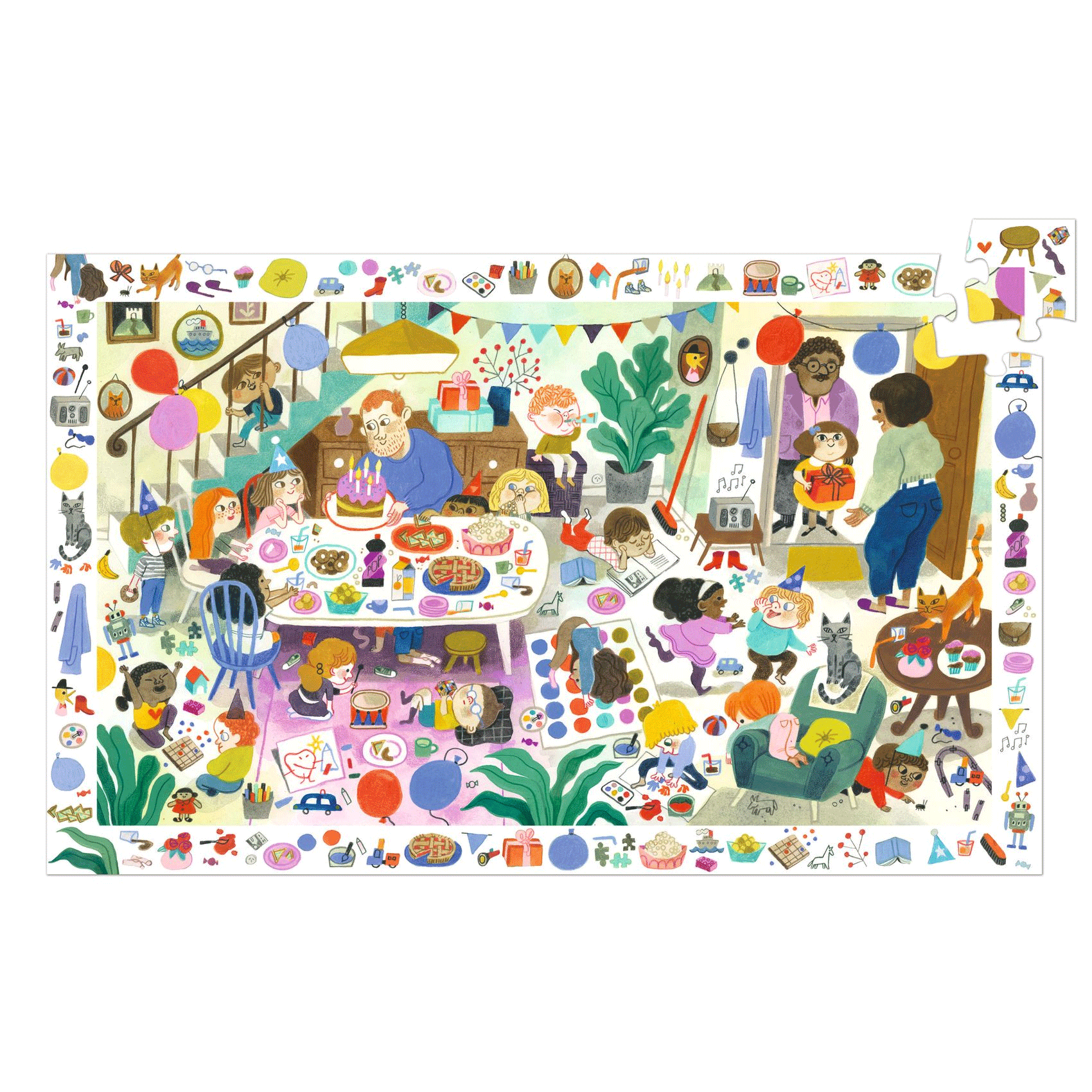 54-Piece Djeco Birthday Party Observation Puzzle - Fun & Educational Game for Kids' Birthday Parties, Family Gatherings & Classroom Activities