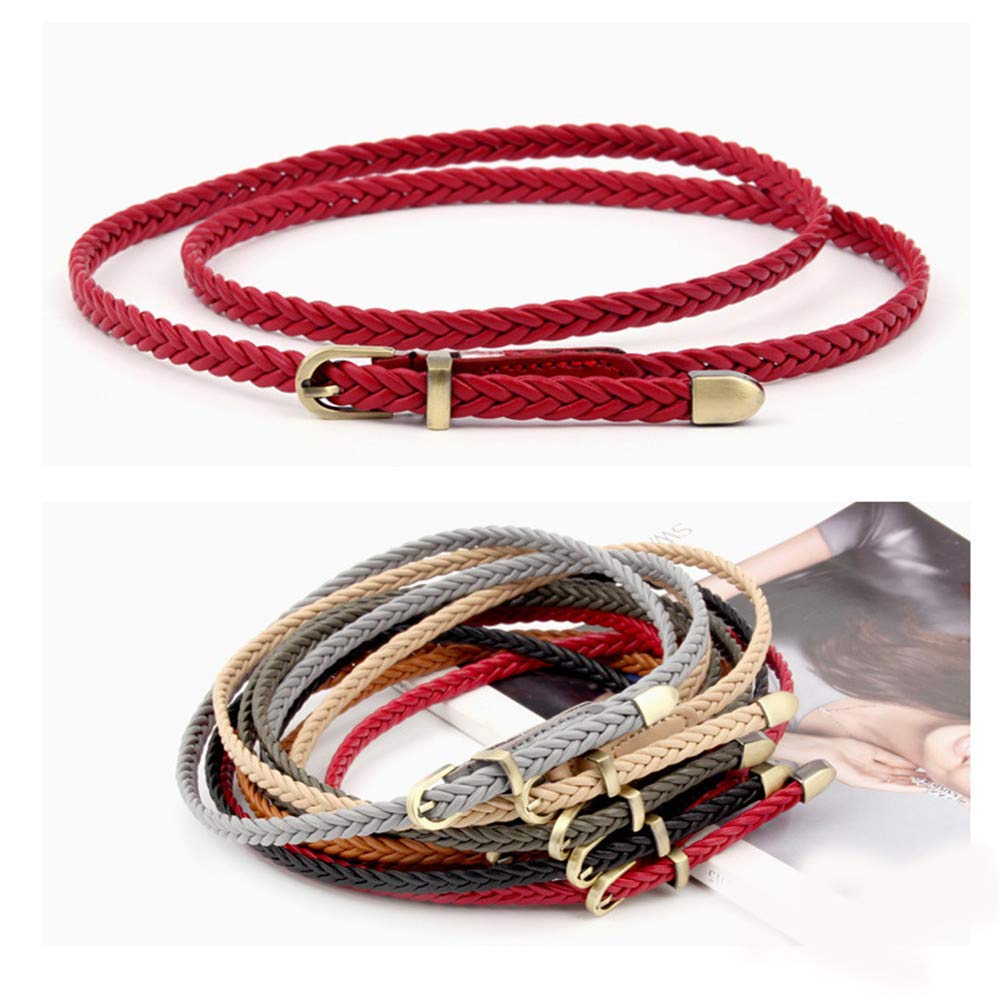 Andongnywell Women's Braided Skinny Belt - Adjustable Woven Waist Belt for Jeans, Dresses & Pants | Stylish Pin Buckle Thin Belt for Casual & Office Outfits | Perfect Waistbands Accessory for Everyday Wear