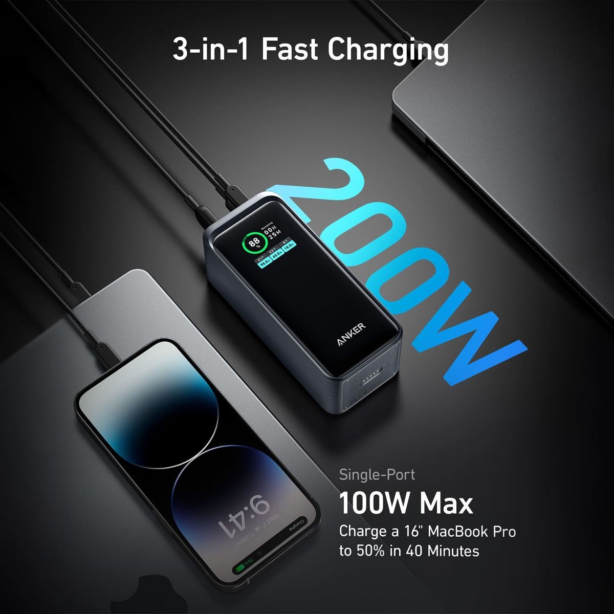 Anker Prime 20K 200W Portable Charger - Ultra Fast Charging Power Bank for iPhone, Android, Laptop - Perfect for Travel, Camping & Emergency Power Backup