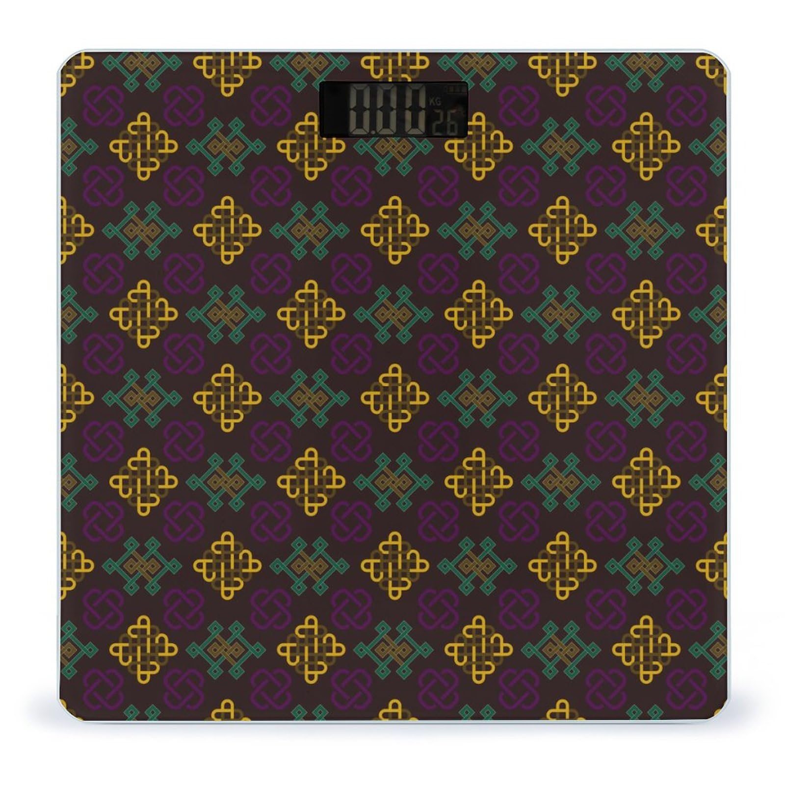 Smart Digital Bathroom Scale with Easy-Read LCD - Accurate Body Weight Measurement Featuring Traditional Mongolian Symbols - Perfect for Home, Gym & Health Tracking