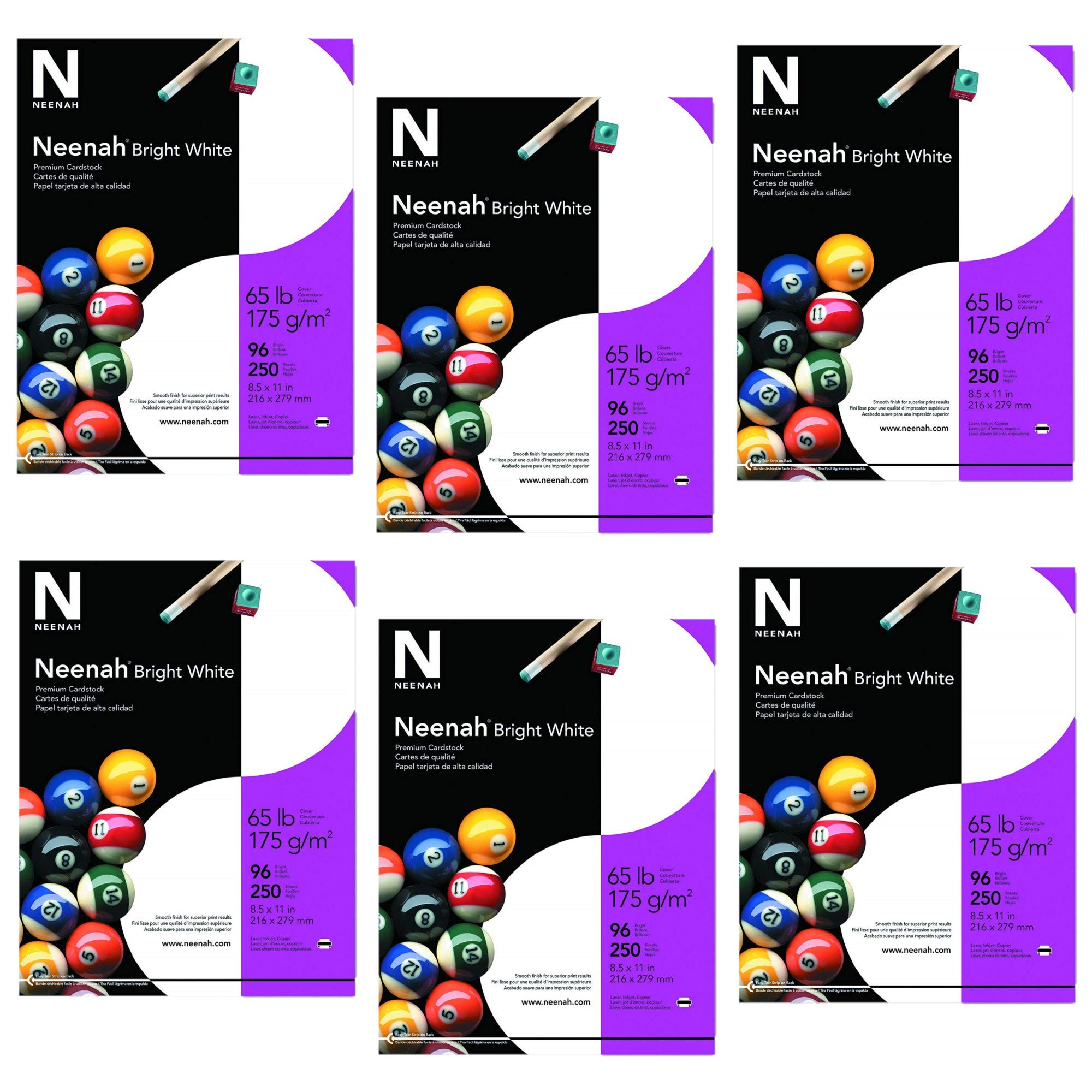 Premium Neenah Bright White Cardstock Paper - 8.5 x 11 Inches, 65 lb Text Weight, 250 Sheets per Pack (6 Packs Included) - Perfect for Business Cards, Invitations, Scrapbooking & DIY Crafts