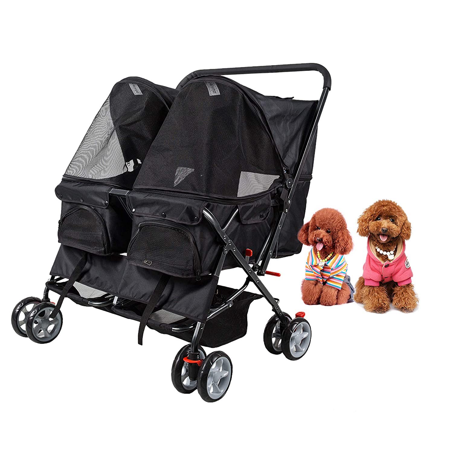 Double Pet Stroller for 2 Dogs & Cats - Foldable Two-Seater Carrier Cart with Multiple Colors (Black) | Perfect for Park Walks, Vet Visits & Outdoor Adventures