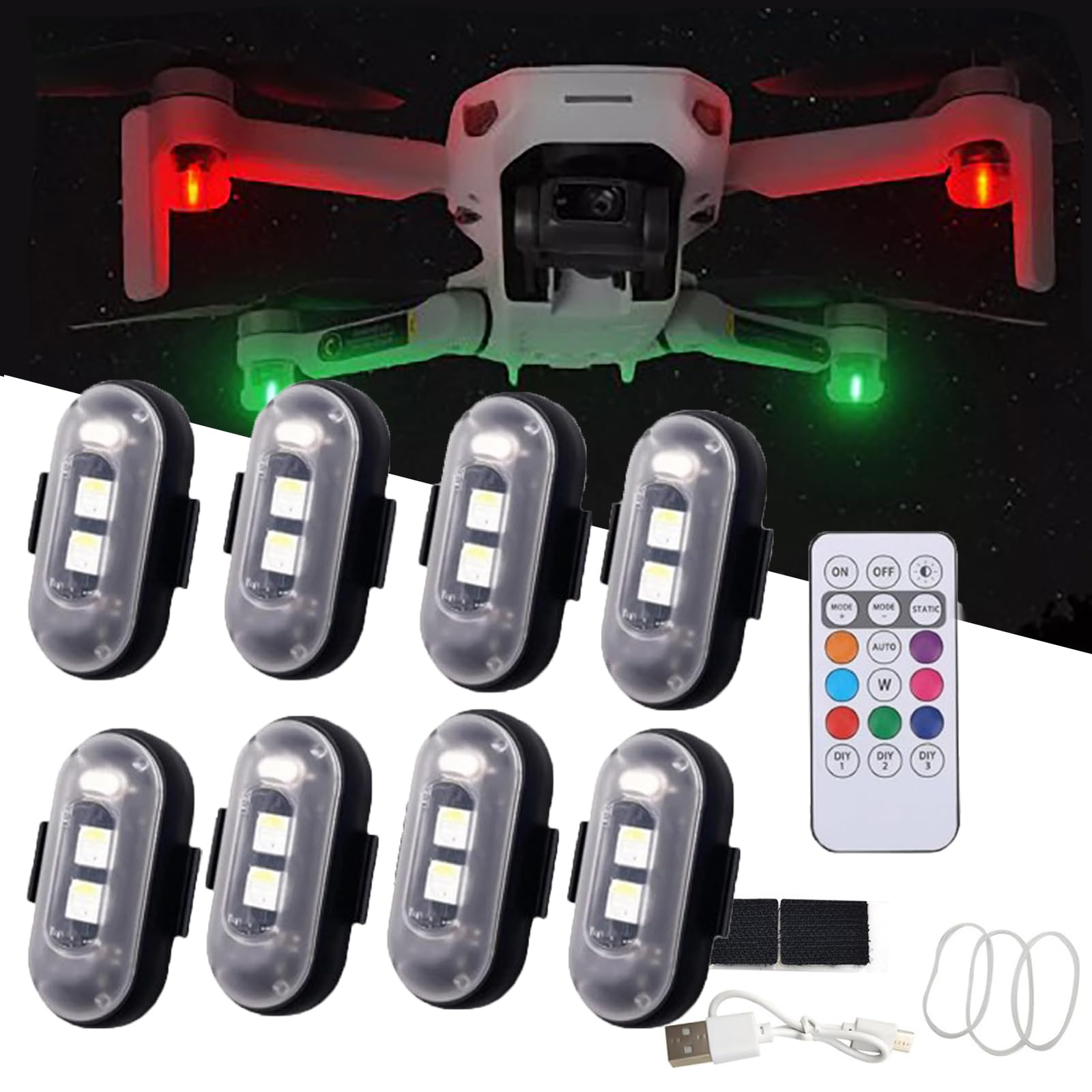 Onevzn Wireless LED Strobe Lights for Cars, Motorcycles, Drones & Bikes – 8PCS Remote Control Anti-Collision Interior Lights with Summer Mode – Perfect for Night Rides, Parties & Emergency Signaling