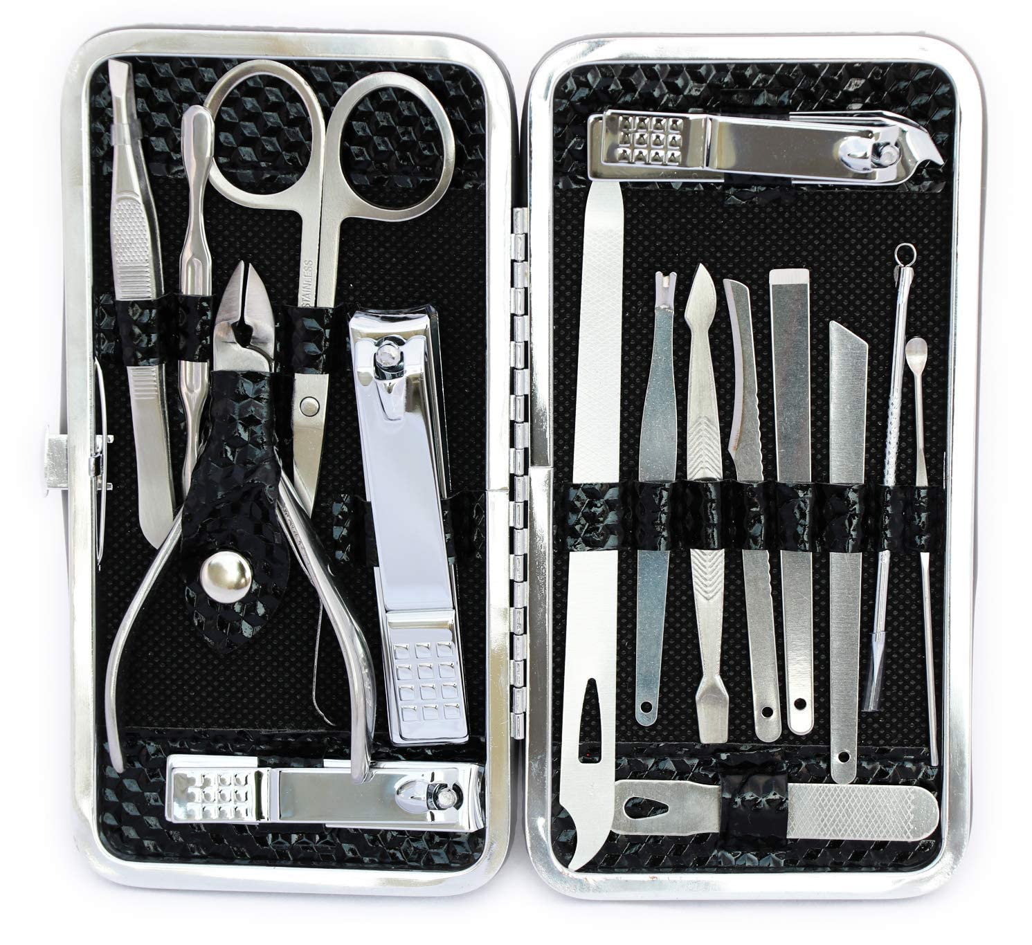 Professional 16-Piece Stainless Steel Manicure Pedicure Kit - Nail Clippers, Scissors & Grooming Tools in Leather Case for Home, Salon & Travel Use