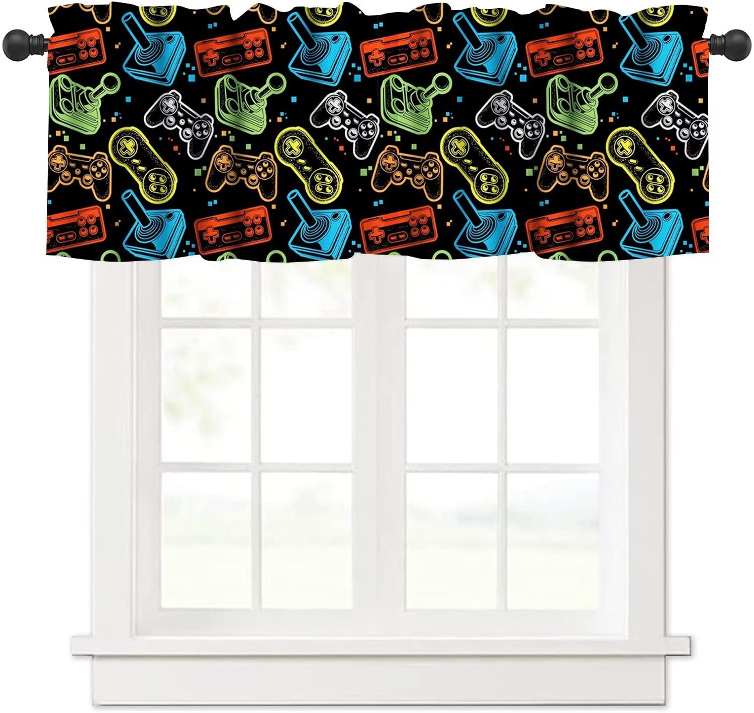Colorful Gamepad Printed Gamer Valance Curtain - 54x18 Inches, Polyester Fabric, 1 Panel - Perfect for Kids & Boys Bedroom, Nursery, Gaming Room Decor