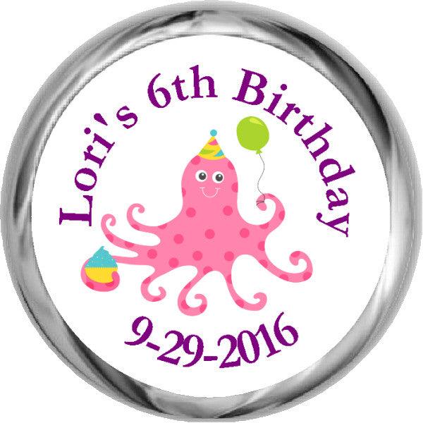 Personalized Birthday Octopus Girl's HERSHEY'S Stickers - Fun Party Favors for Kids, Baby Showers & Birthday Celebrations