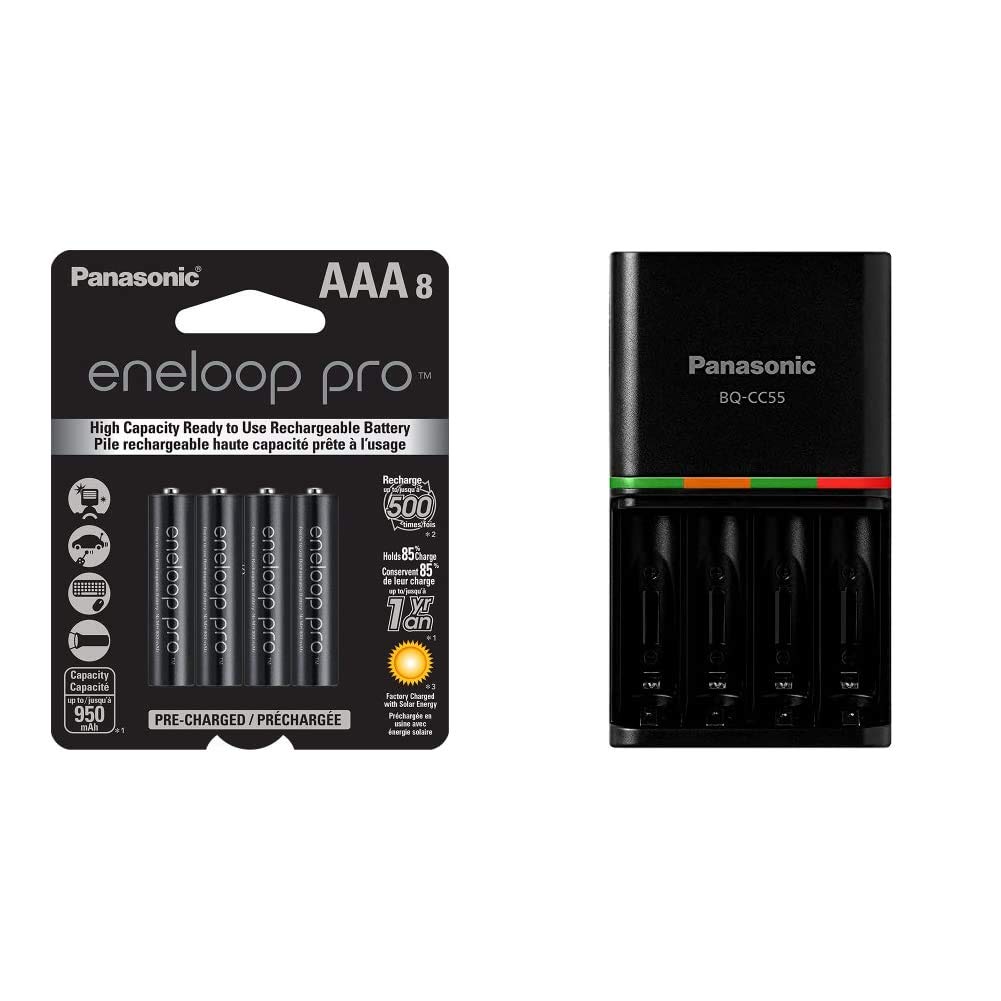 Panasonic Eneloop Pro AAA Rechargeable Batteries (8-Pack) with Advanced 4-Hour Quick Charger - Perfect for Digital Cameras, Gaming Controllers & Smart Home Devices