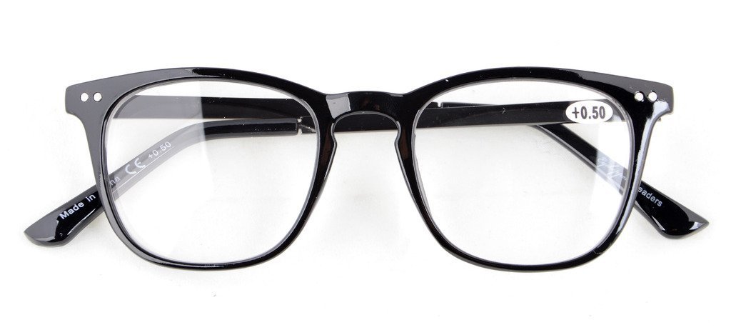 Eyekepper 5-Pack Retro Square Plastic Frame Metal Arms Reading Glasses - Blue Light Blocking Computer Glasses for Office, Reading & Screen Use