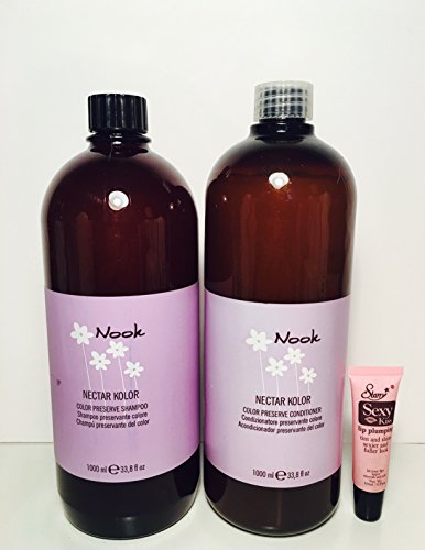 Maxima Nook Nectar Color Preserve Shampoo & Conditioner Set - 33.8 Oz Each - Sulfate-Free for Vibrant, Long-Lasting Hair Color - Perfect for Color-Treated & Damaged Hair - Includes Free 10ml Sexy Kiss Lip Plumping Gloss for Luscious Lips