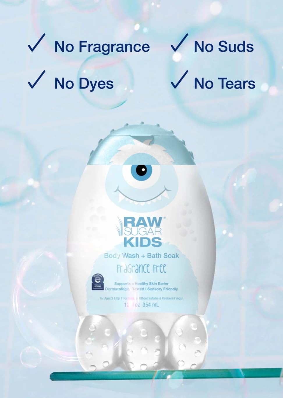 Raw Kids 2-in-1 Bubble Bath & Body Wash for Sensitive Skin - Lightly Scented Sugar Formula | Gentle Cleansing, Hydration & Softness for Kids 3+ Years | 12oz | Perfect for Bath Time & Sensitive Skin Care