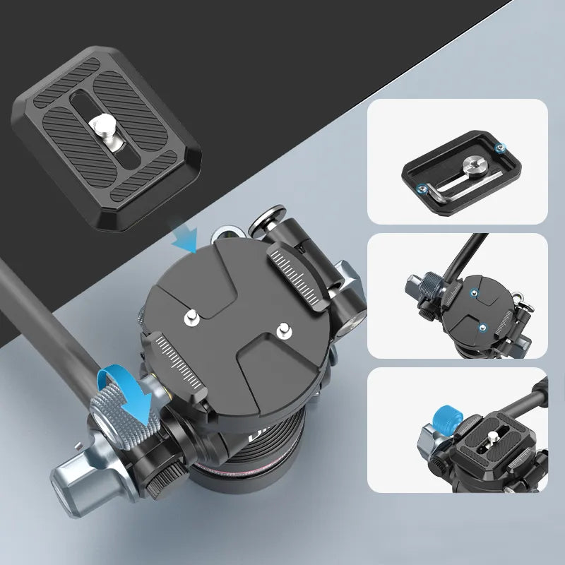 Ulanzi U 190 Pro Fluid Video Head Tripod Mount - Professional 360° Smooth Pan/Tilt Head for DSLR Camera, Smartphone, Action Cam - Perfect for Vlogging, Travel Filming & Live Streaming