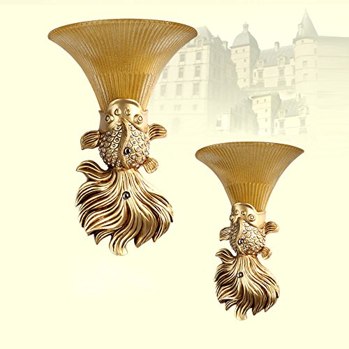 Classic Resin Golden Fish Wall Lights - European Style Mermaid Bedroom & Living Room Lighting - Staircase, Balcony, Aisle Wall Fixtures for Home Decor