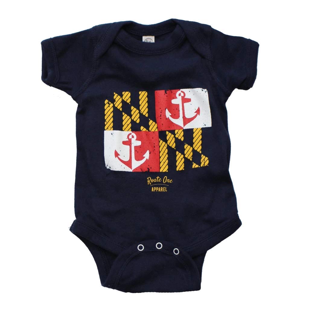 Route One Apparel | Maryland Nautical Flag Navy Baby Onesie - Soft Cotton Infant Bodysuit for Boys & Girls - Perfect for Beach Outings, Family Photos & Nautical-Themed Events