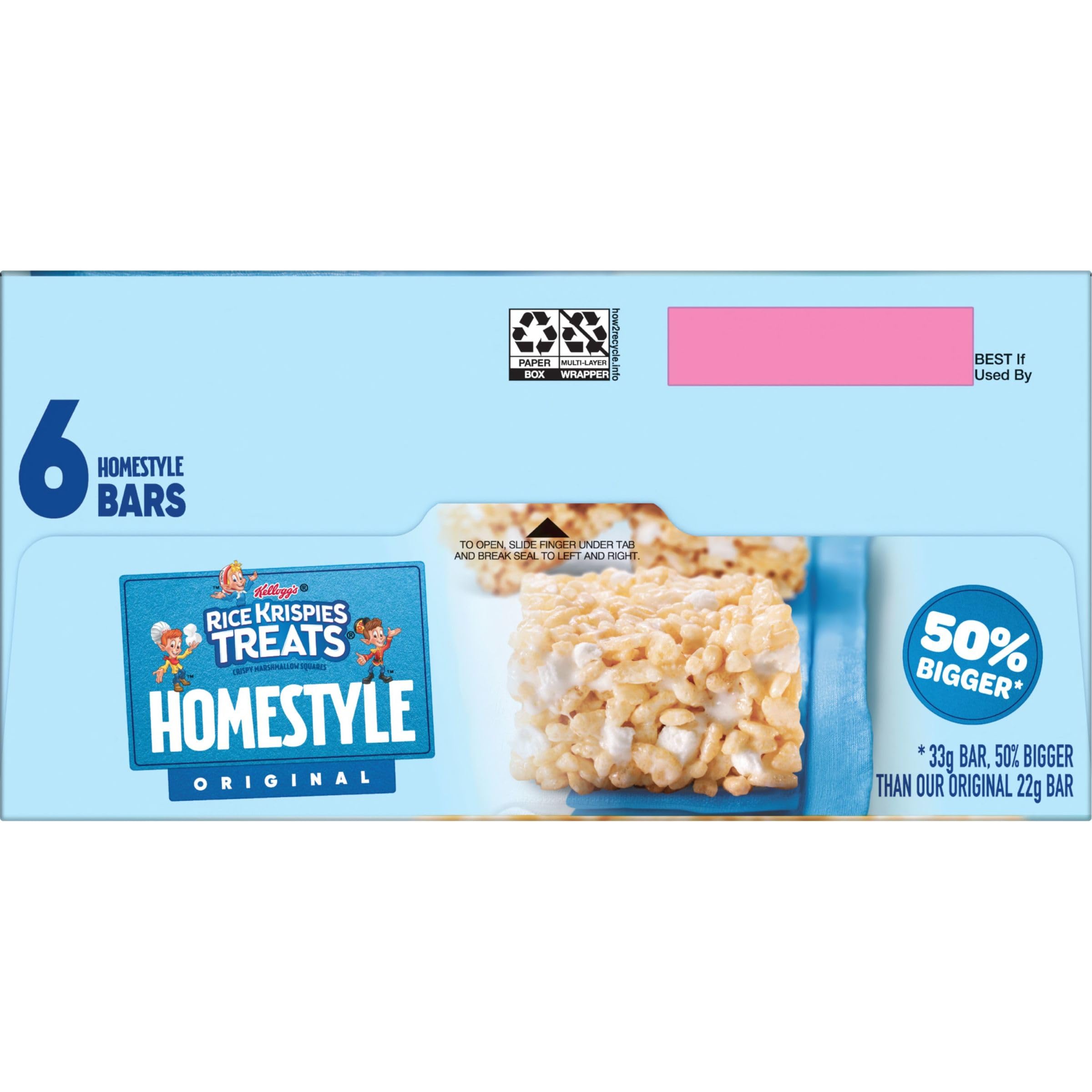 Kellogg's Rice Krispies Treats Homestyle Crispy Marshmallow Squares - Original Flavor Cereal Bars (6.98oz Box, 6 Bars) | Kids Snacks, Lunchbox Treats & After-School Snacks for Children