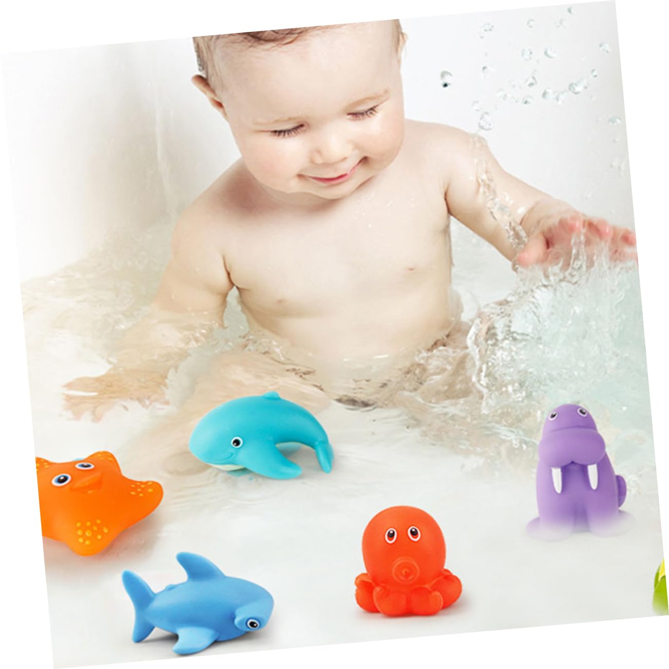 KOMBIUDA 6-Piece Bath Toy Set for Kids - Waterproof Vinyl Bathtub Toys for Baby & Toddler - Fun Shower Playthings for Bath Time, Pool & Beach Play