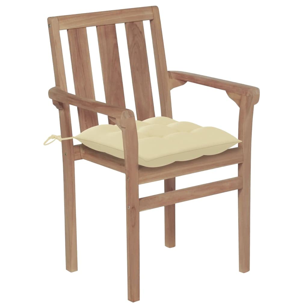 Premium CHARMMA 2-Piece Patio Chairs Set with Cream White Cushions - Solid Teak Wood Outdoor Furniture (15.6KG) - Perfect for Garden, Poolside, and Backyard Relaxation
