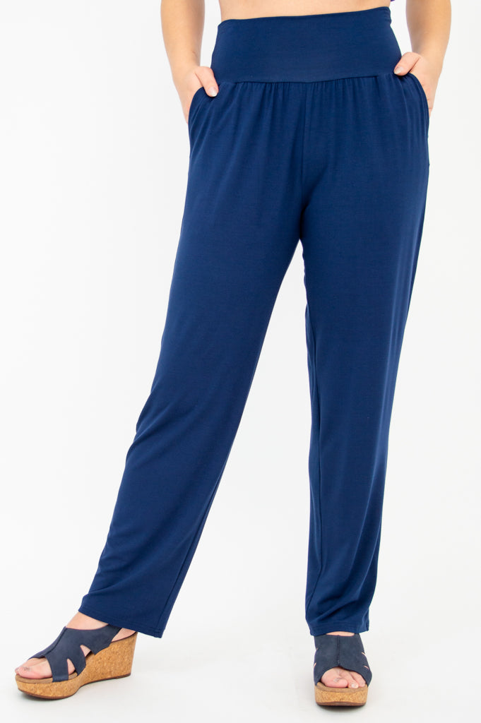 Clair Petite Women's Pants - Soft Bamboo Fabric, Comfortable Indigo Blue Casual Trousers for Work, Travel & Everyday Wear