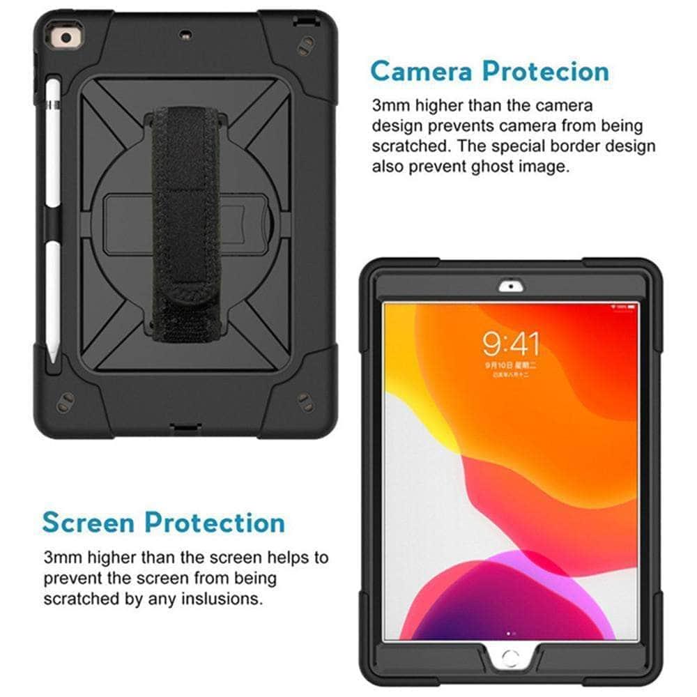 Heavy Duty Rotating Stand Tablet Case for iPad 10.2 (7th/8th Gen 2019/2020) with Hand Strap & Shoulder Strap - Perfect for Home, Office, and Travel Use