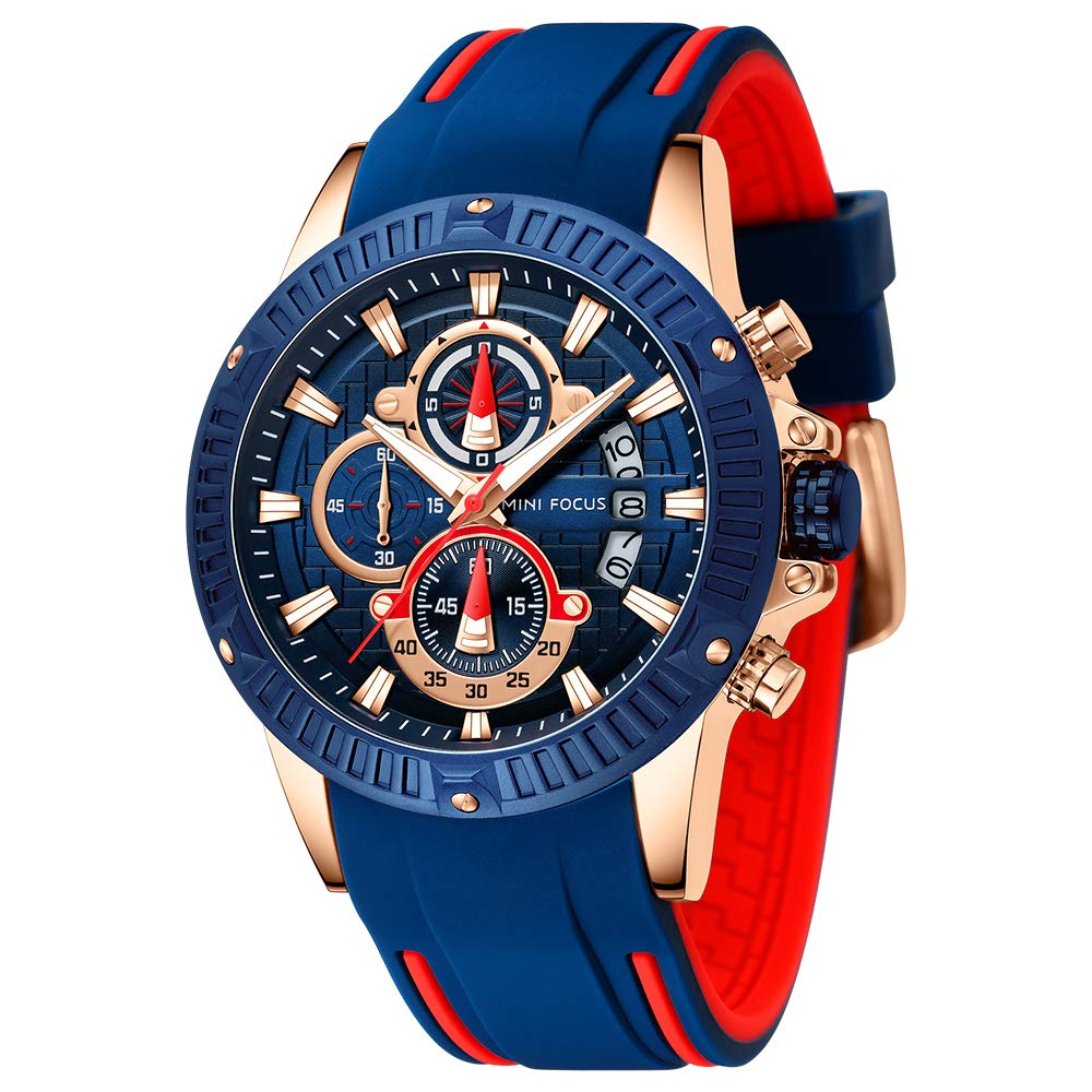 MF MINI FOCUS Men's Military Sports Watch - Waterproof Chronograph with Luminous Hands & Date Display - Durable Silicone Strap Quartz Watch for Outdoor, Hiking, Running & Everyday Wear