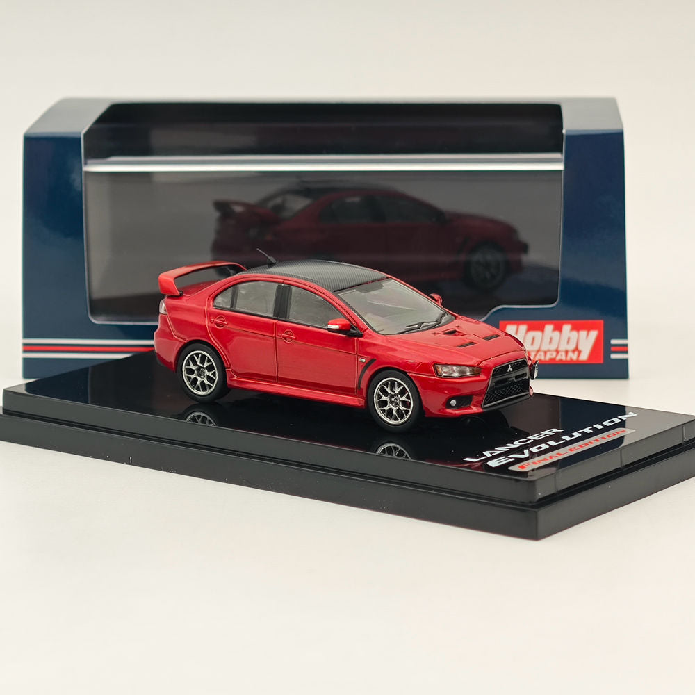 1/64 Mitsubishi Lancer Evolution X Final Edition Diecast Model Car - Red Metallic with Carbon Roof | Limited Collector's Edition HJ642053BR by Hobby Japan | Perfect for Display, Racing Enthusiasts & Scale Model Collections
