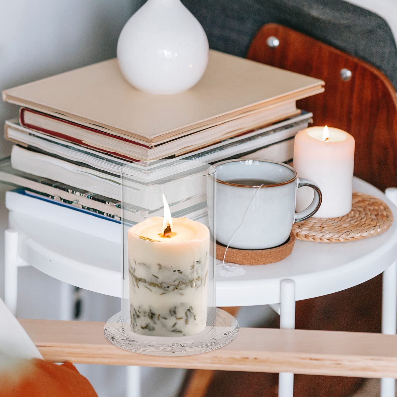 Cabilock Glass Bell Jar Dome Cloche - 1 Set Windproof Candle Holder, Open Ended Glass Lamp Shade & Desk Topper for Candles, Lip Gloss Display (Earth Tones) - Perfect for Home Decor, Wedding Centerpieces & Gift Packaging
