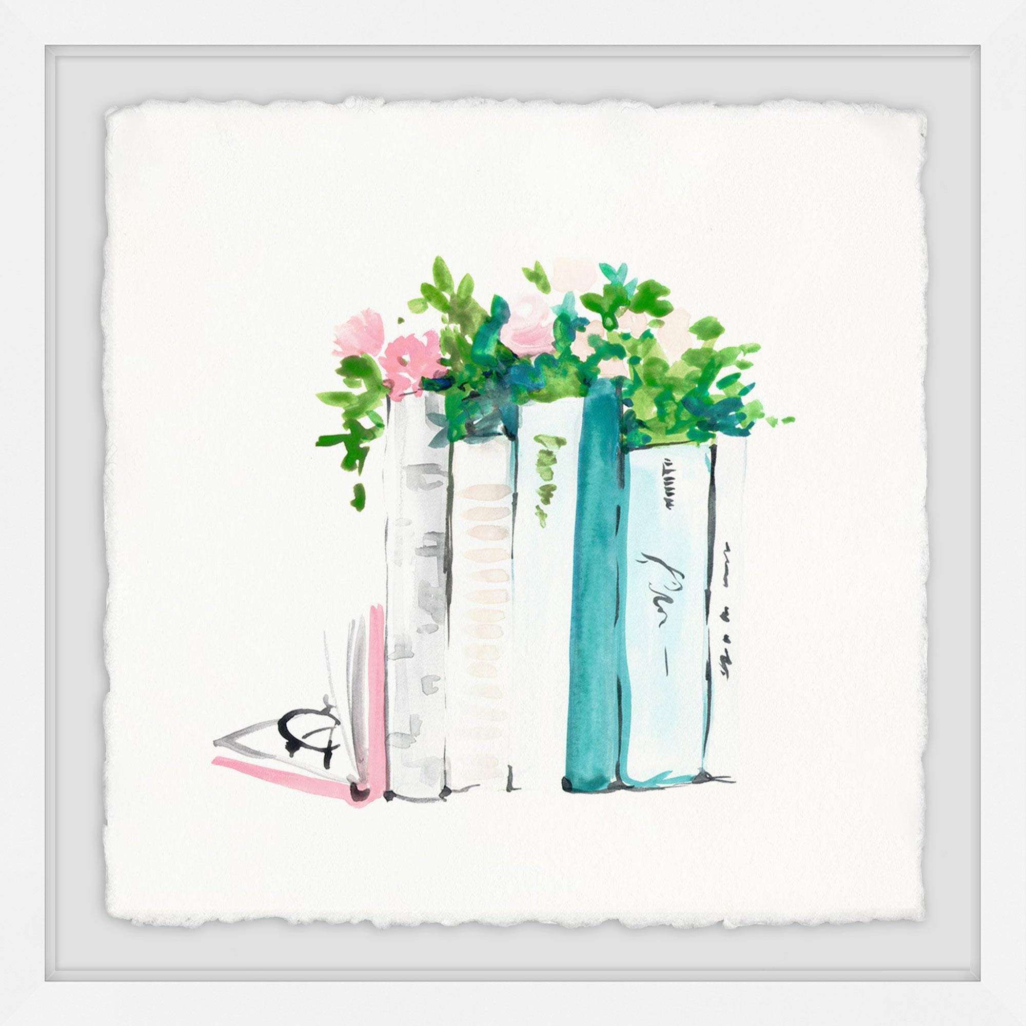 Handmade Framed Print 18x18 - Marmont Hill Floral Planter Books Wall Art for Home & Office Decor | Perfect for Living Room, Bedroom, or Gift