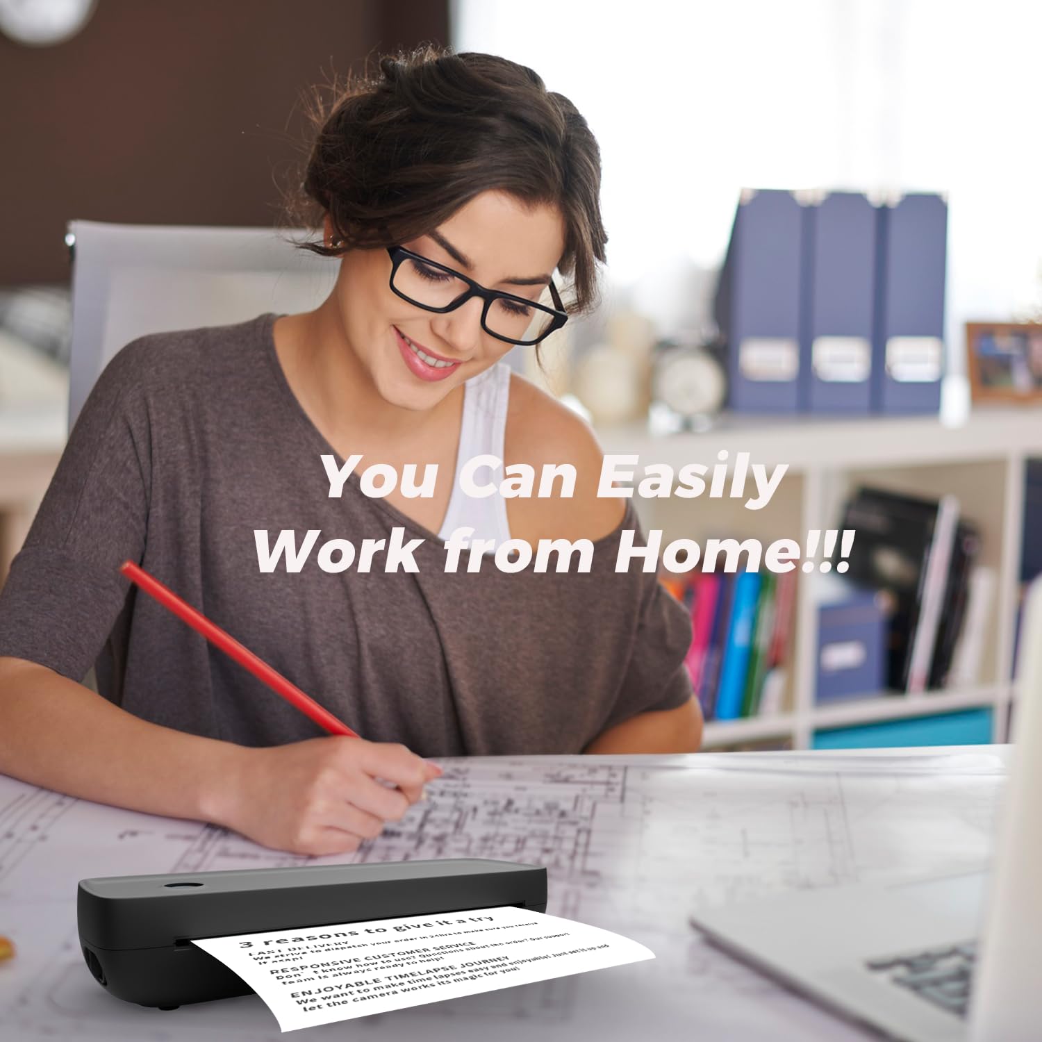 Wireless Portable Thermal Printer - Bluetooth Inkless Printer for Travel, Office & Home, Supports 8.5