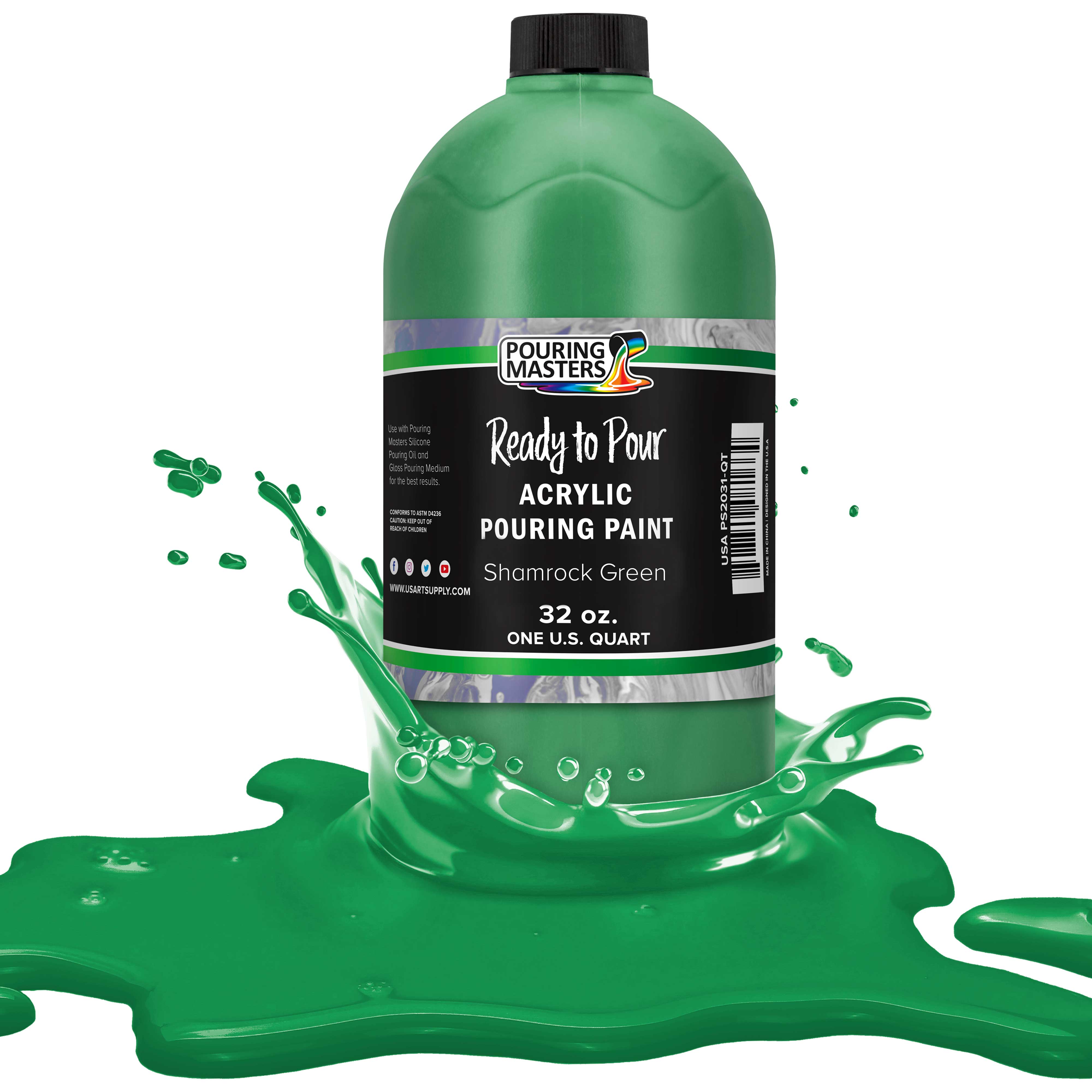 Premium Shamrock Green Acrylic Pouring Paint - 32oz Ready-to-Use Water-Based Art Paint for Canvas, Wood, Paper, Crafts, Tile & Rocks | Perfect for Fluid Art, DIY Home Decor & Creative Projects