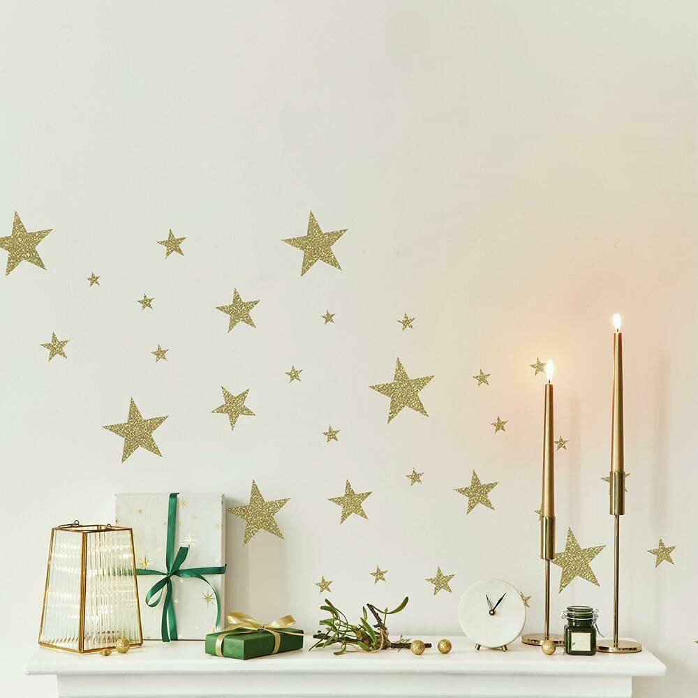 RoomMates RMK4832SCS Glitter Twinkle Stars Peel and Stick Wall Decals - Removable DIY Wall Stickers for Kids Bedroom, Nursery, Classroom Decor (12-Pack)