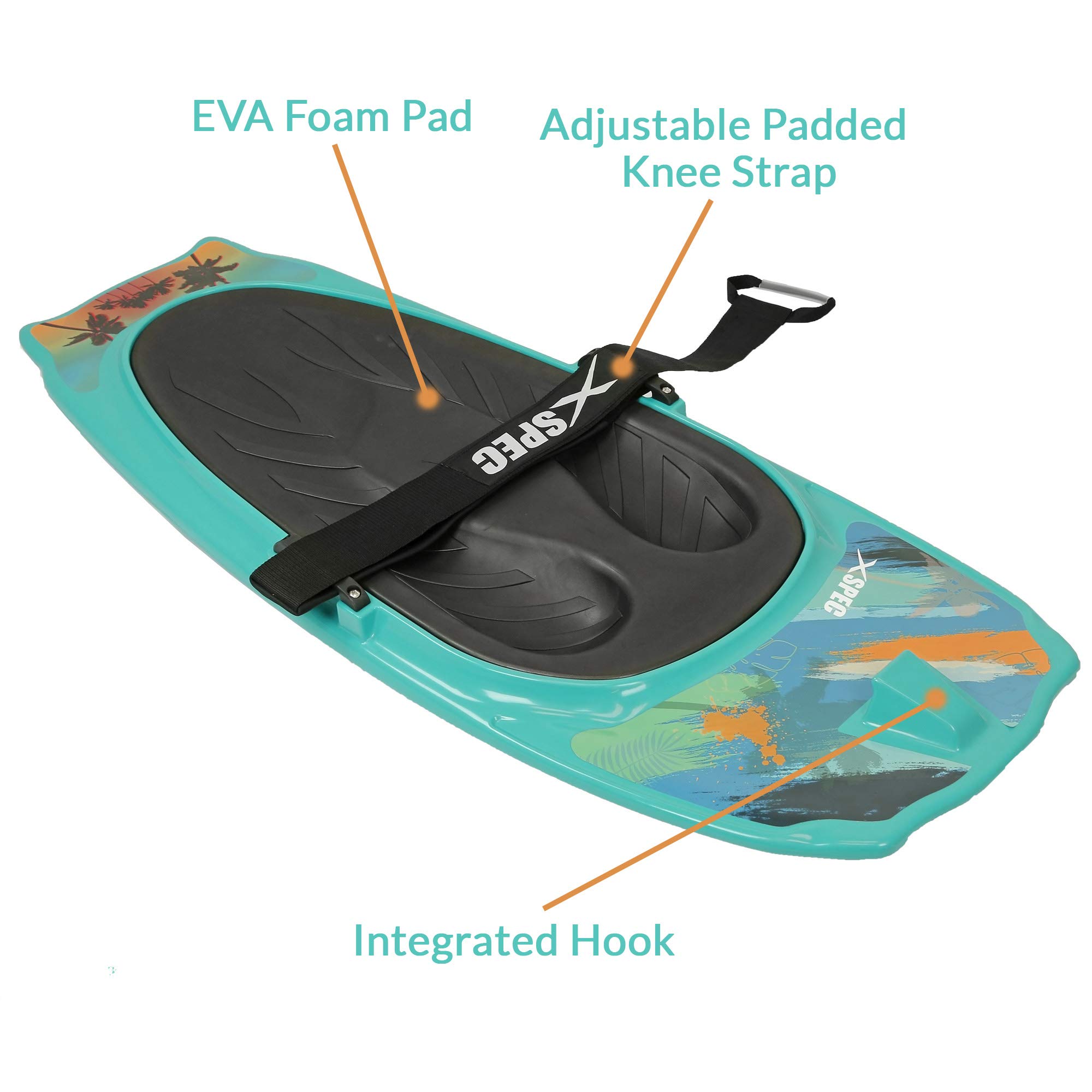 Xspec Kneeboard with Hook Strap - Padded Foam Surface for Knee Surfing, Boating & Waterboarding - Comfortable Support for Kids, Teens & Adults - Perfect for Water Sports, Fishing & Outdoor Activities