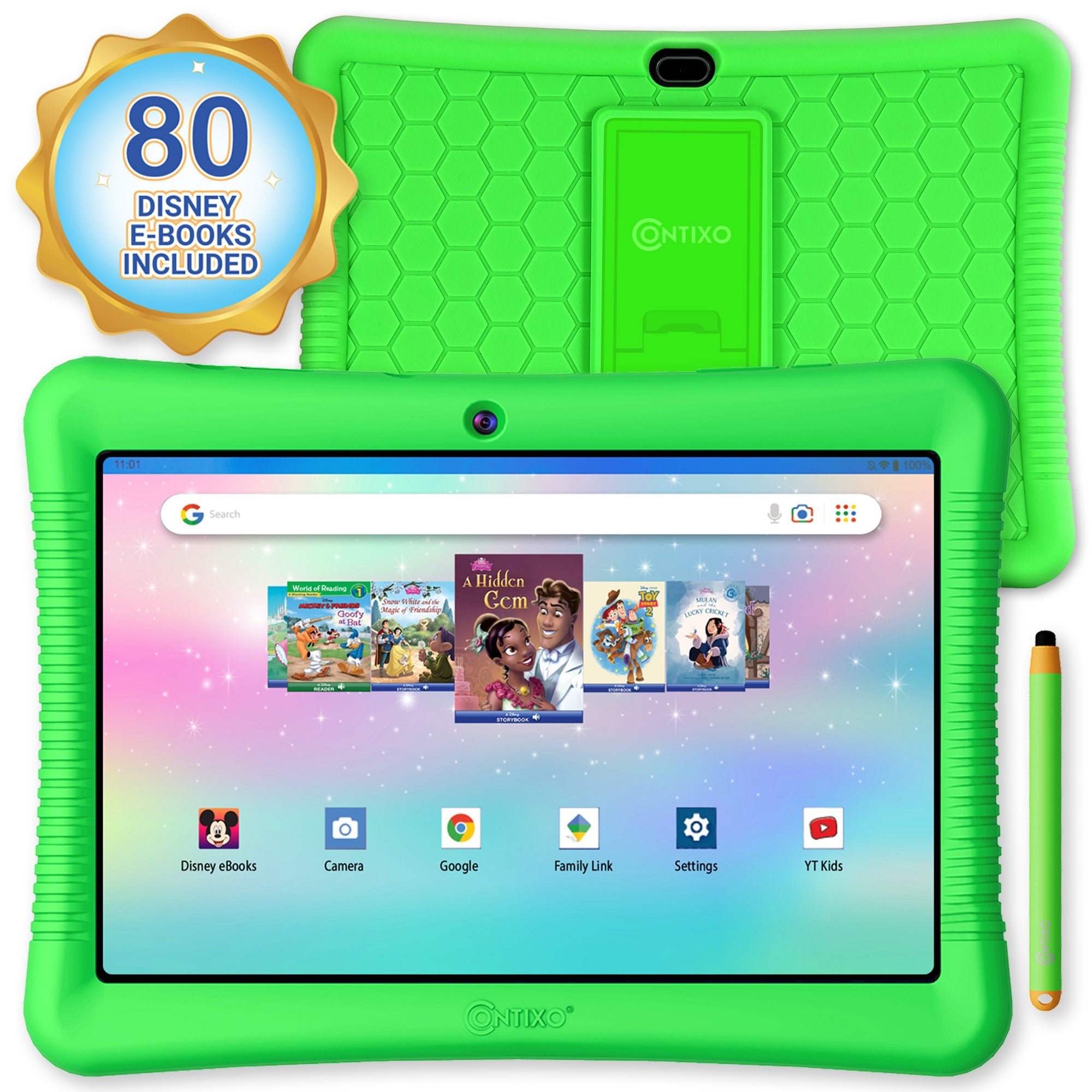 Contixo K102 10 Inch Kids Tablet with Disney E-Books - Green | Educational Learning Device for Children | Perfect for Home Schooling & Travel Entertainment