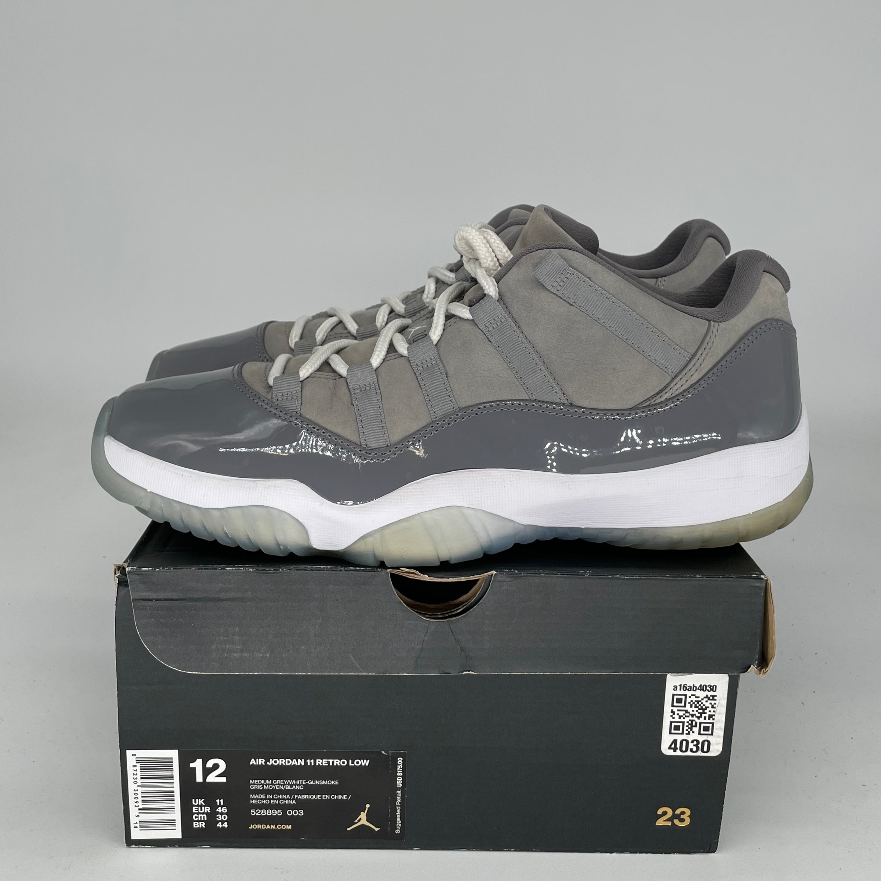 AIR JORDAN 11 LOW COOL GREY Men's Basketball Shoes - Size 12 (528895-003) | Retro Sneakers for Casual Wear & Sports Performance