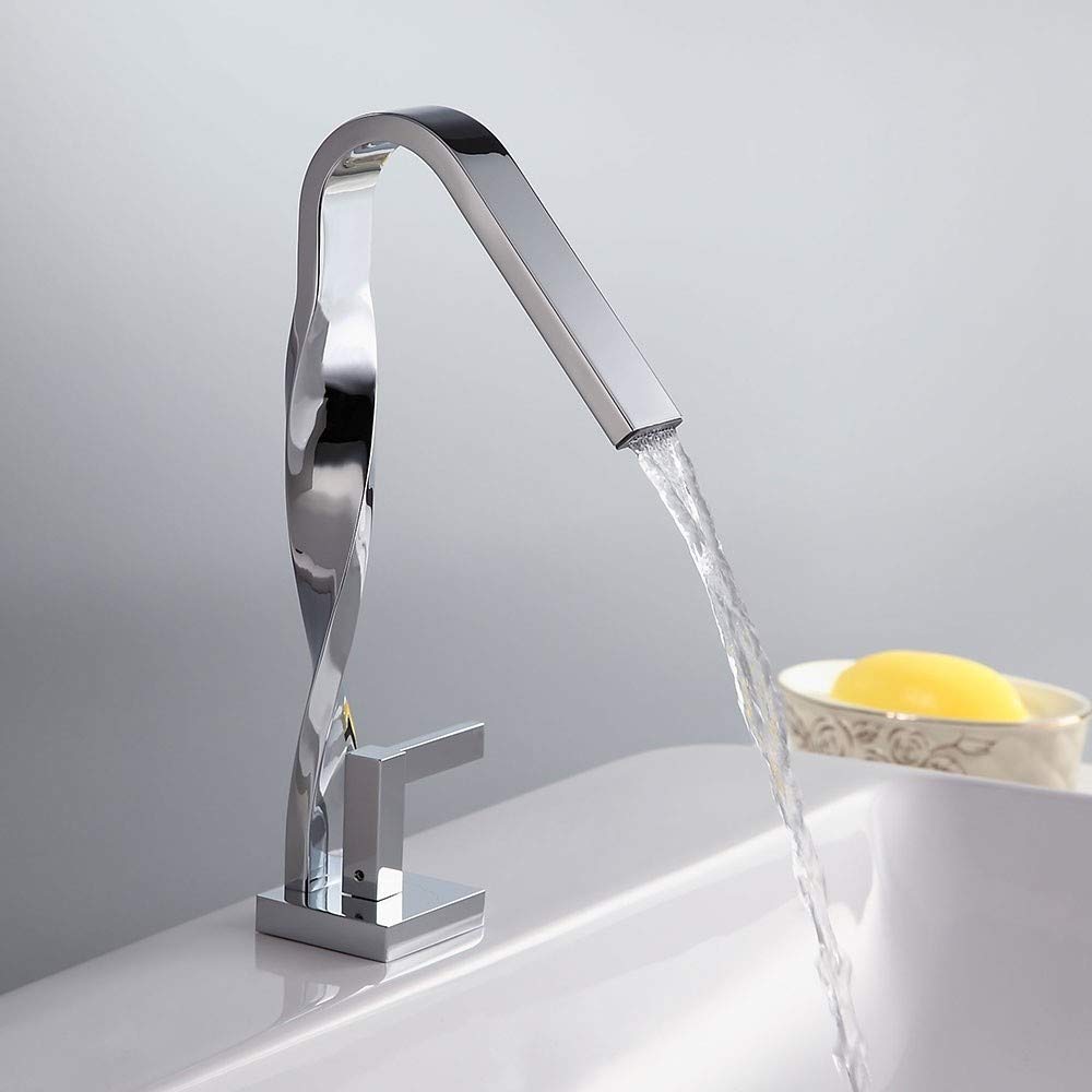 BULUXE Modern Polished Chrome Bathroom Sink Faucet - Solid Brass Construction, Spiral Design for Contemporary Bathrooms | Perfect for Vanities, Powder Rooms & Guest Baths