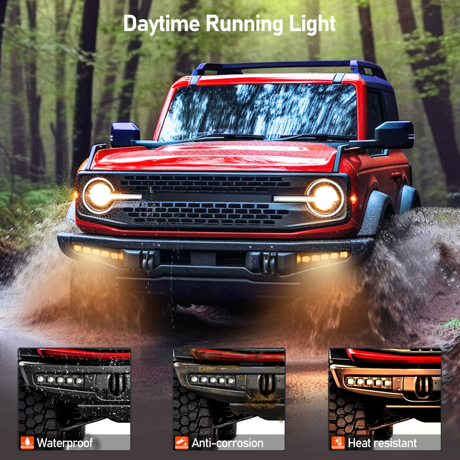LEPZ LED Fog Lights Kit for Ford Bronco 2021-2023 (2/4 Door) - Amber/Clear Modular Bumper Fog Lights with Dual Function & DRL | Off-Road Lighting, Night Driving & Enhanced Visibility Accessories