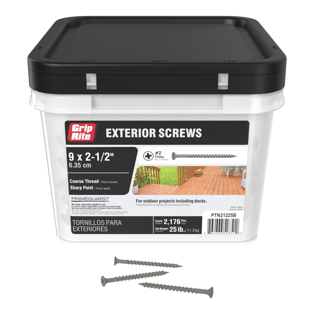 PRIMESOURCE PTN21225B 8x2.5 Inch Coarse Thread Exterior Screws with Bugle Head - 25 Pound Bucket, Weather-Resistant Gray Coated Screws for Deck Building, Fence Installation & Outdoor Construction Projects