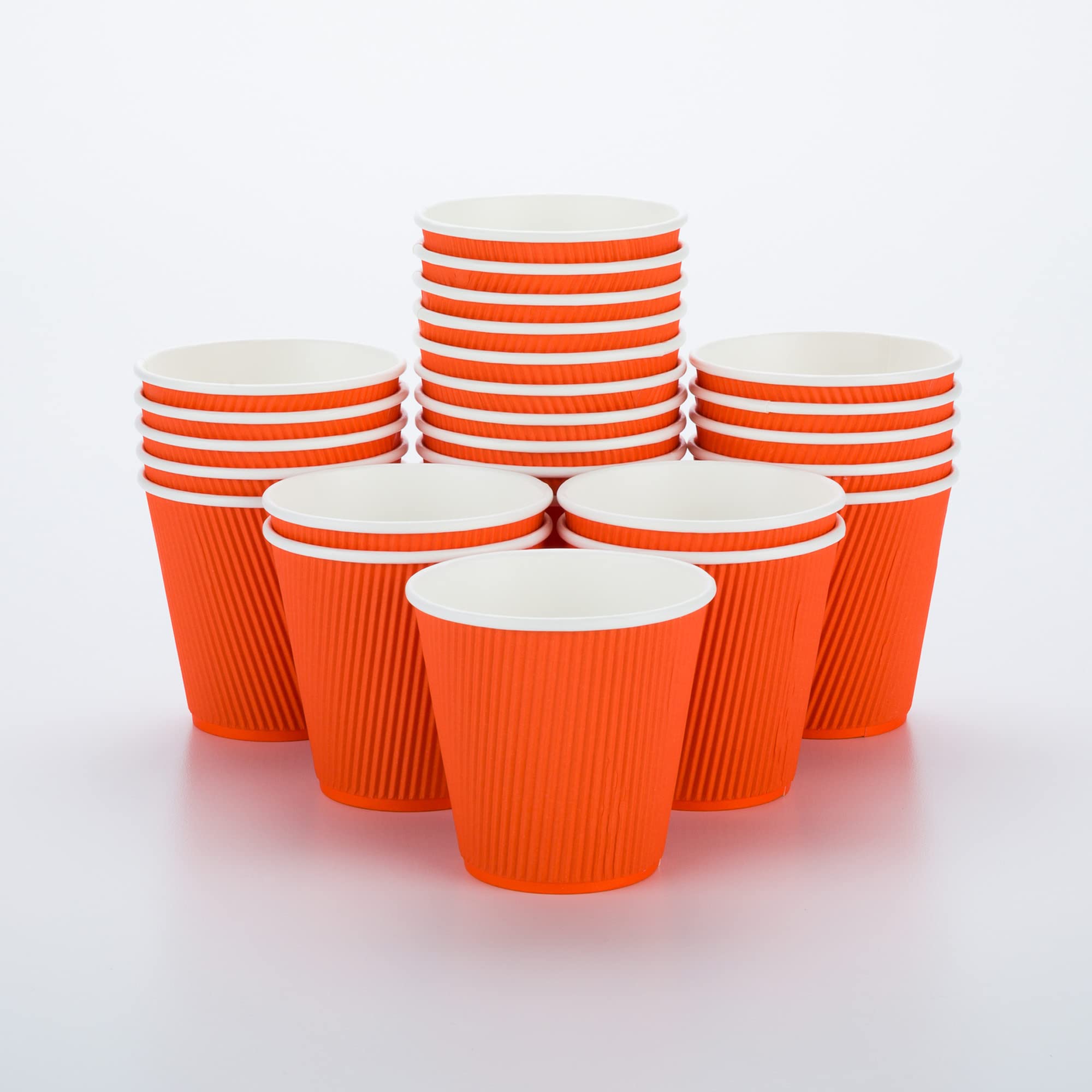 8oz Disposable Coffee Cups - 500 Pack Double Wall Hot Cups for Coffee, Tea, Hot Chocolate | Rippled Wall Design, Orange Paper Insulated Cups (Lids Sold Separately) - Perfect for Restaurants, Cafes, Offices & Home Use