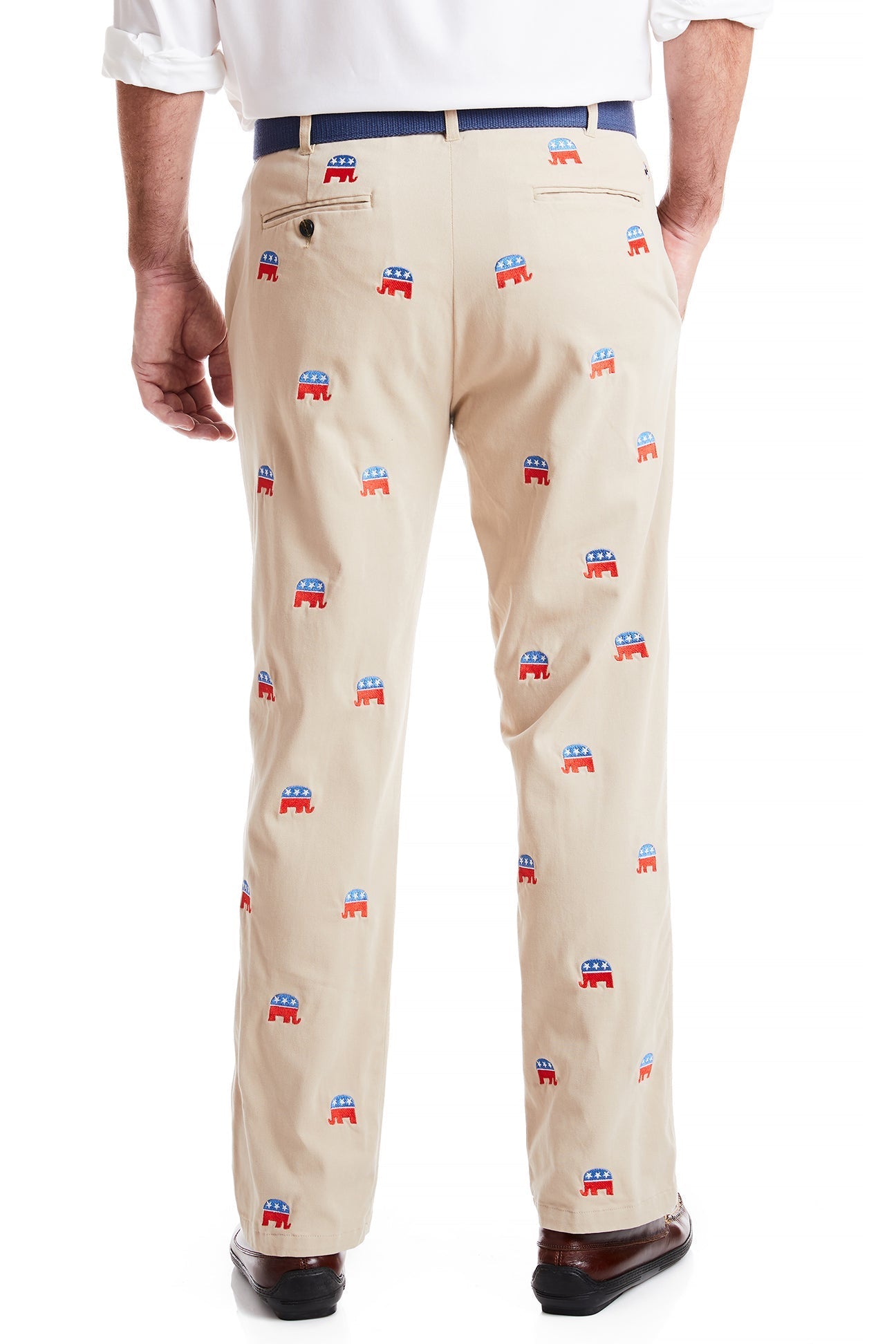 Stretch Twill Khaki Harbor Pants with GOP Elephant Design - Comfortable Casual Wear for Everyday Use & Political Events