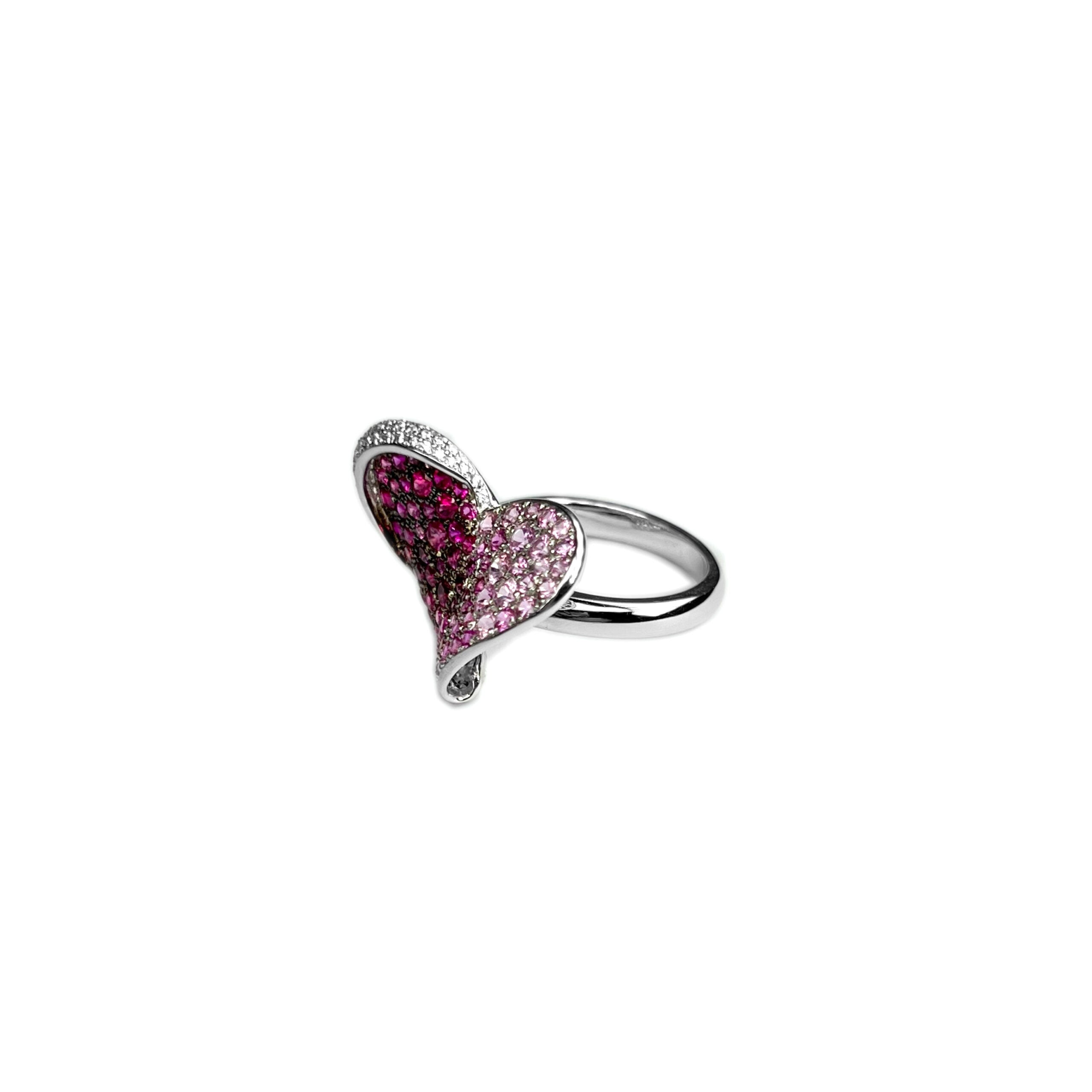 Chopard 18K White Gold Pink Sapphire Ruby Diamond Heart Ring for Women - Elegant Jewelry Gift for Anniversary, Valentine's Day & Special Occasions