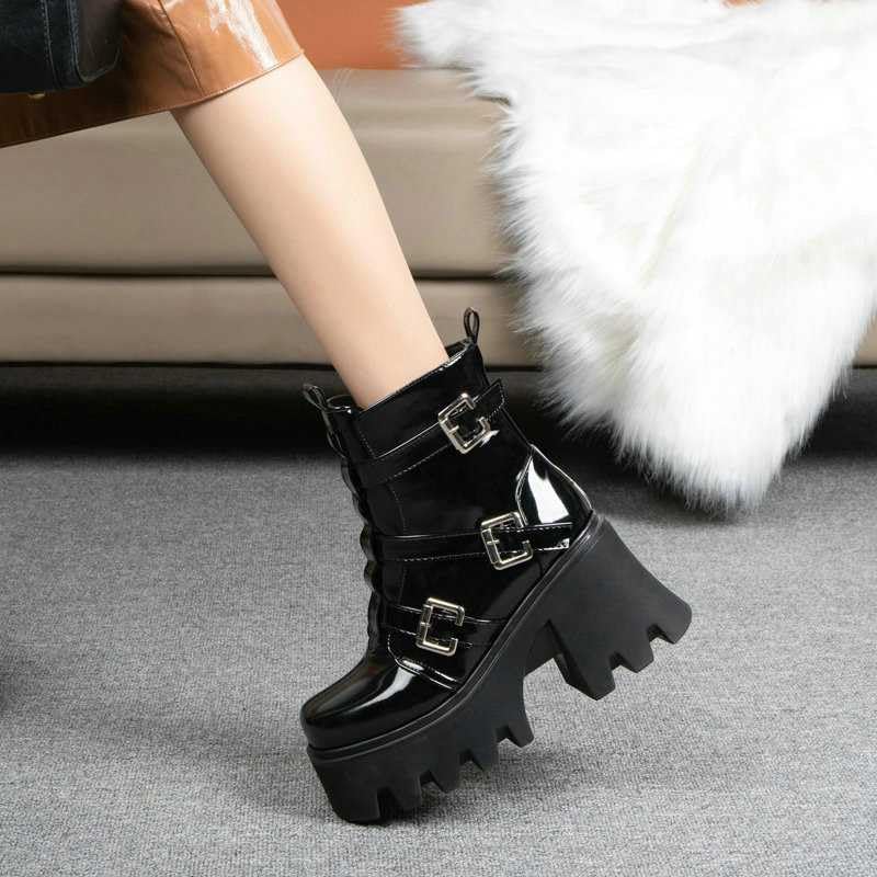 Gothic Women's Platform Ankle Boots - Chunky High Heel Lace Up Combat Boots with Side Zipper | Punk Motorcycle Boots for Casual Wear, Night Out & Street Fashion
