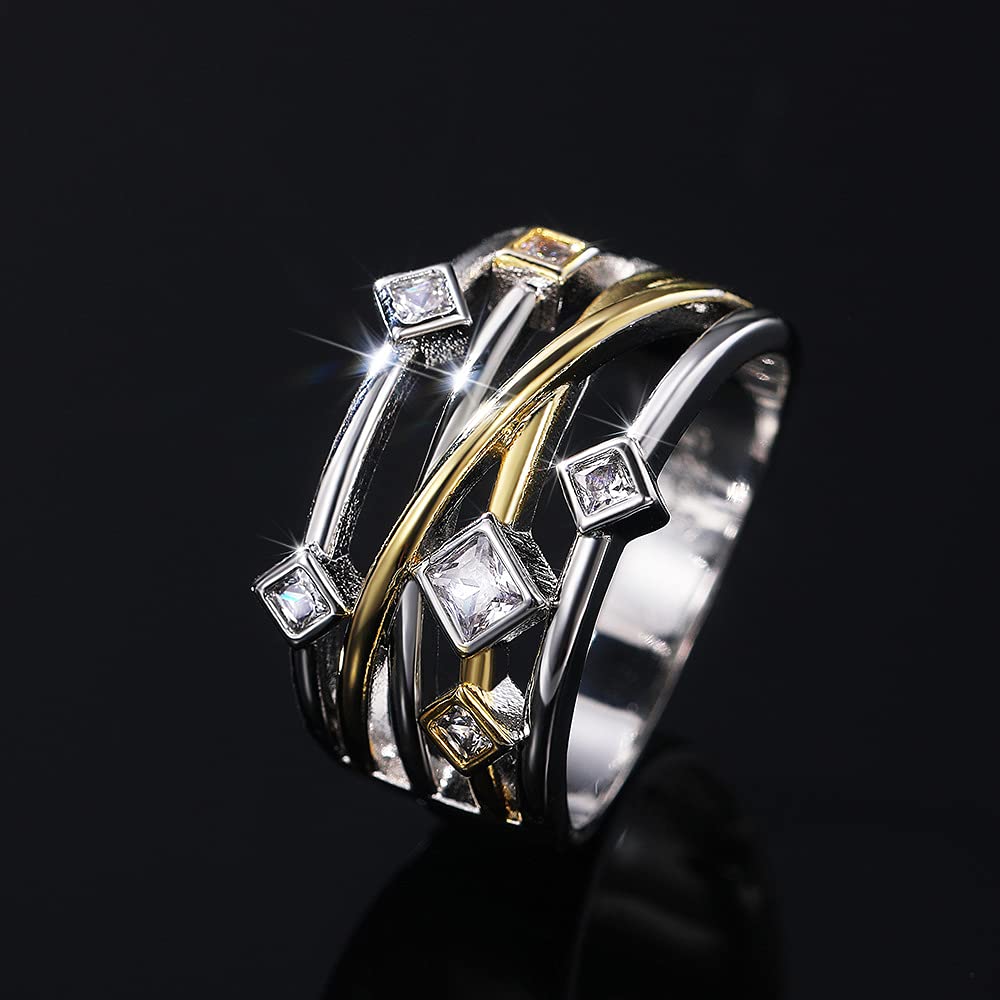925 Sterling Silver Shiny Full Diamond Gemstone Ring - Cubic Zirconia CZ Multi Row Eternity Band - Engagement Wedding Ring for Women (Size 8) - Perfect for Anniversaries, Proposals & Special Occasions